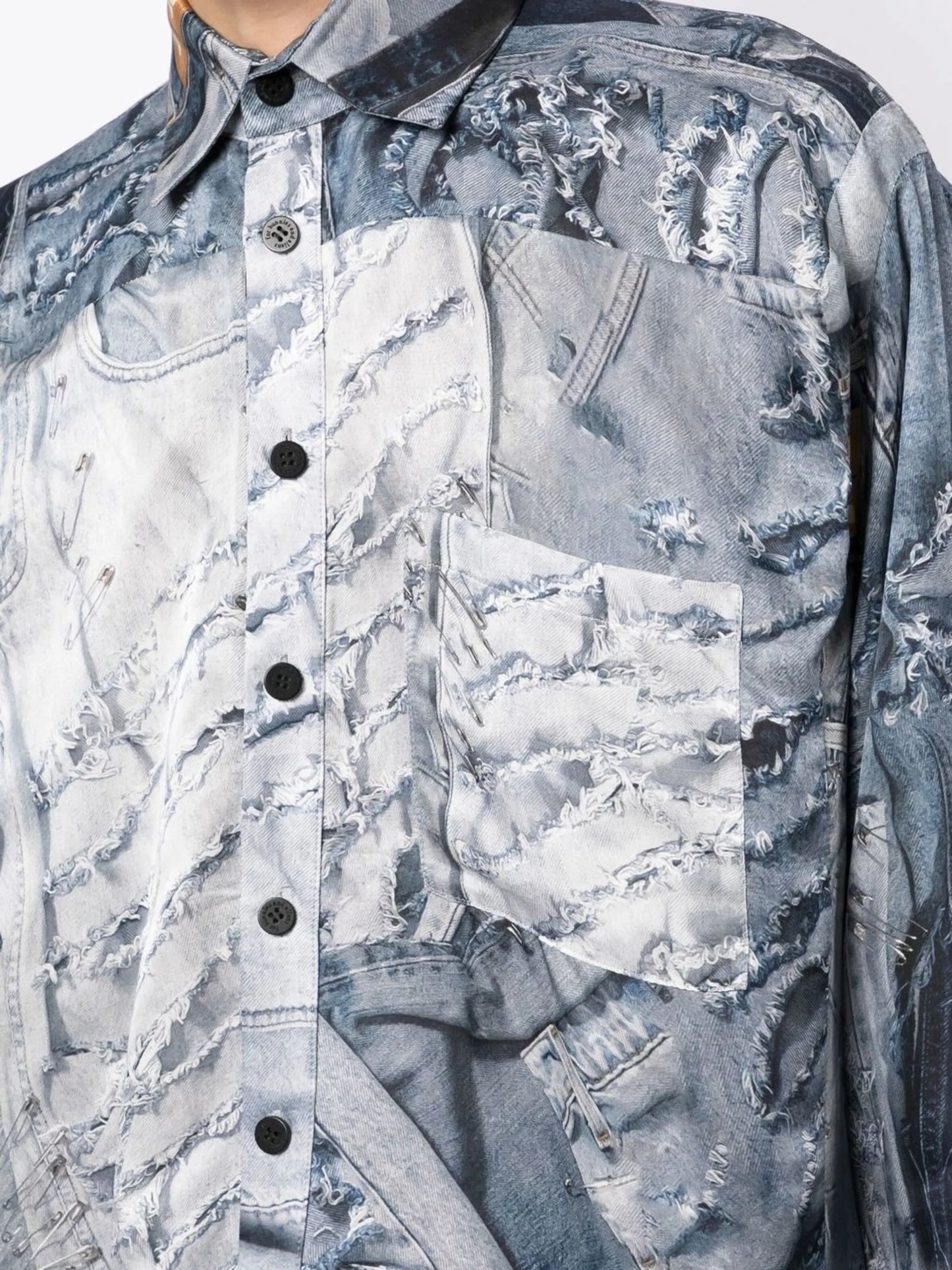 denim-print long-sleeved shirt