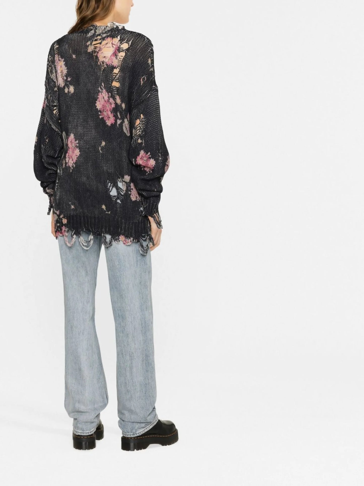 distressed-effect floral jumper