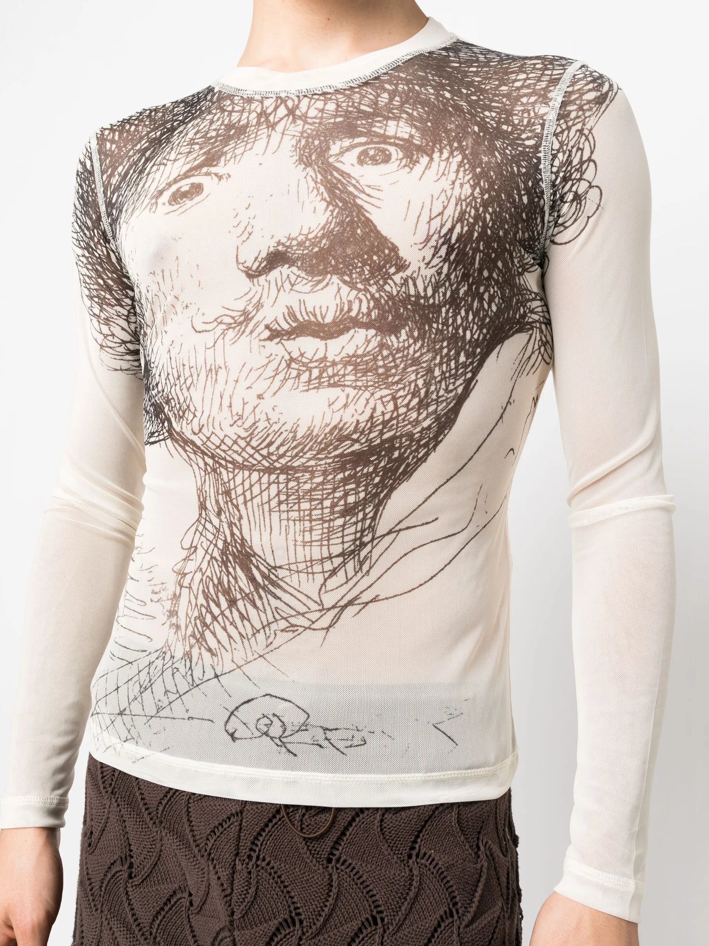 illustration-print sheer T-shirt