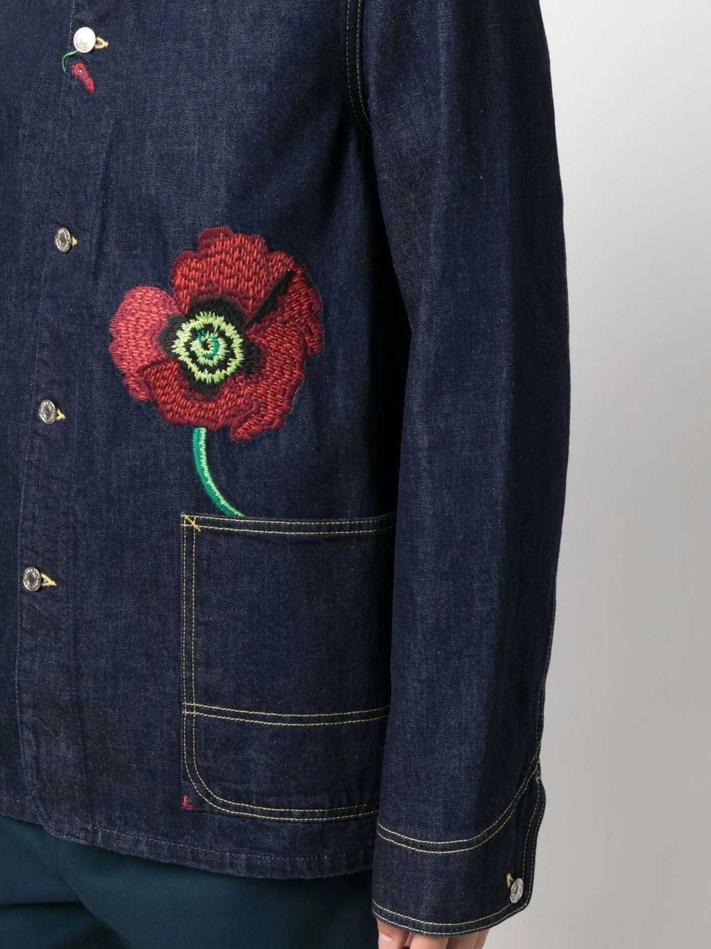 embroidered-flower detail denim jacket