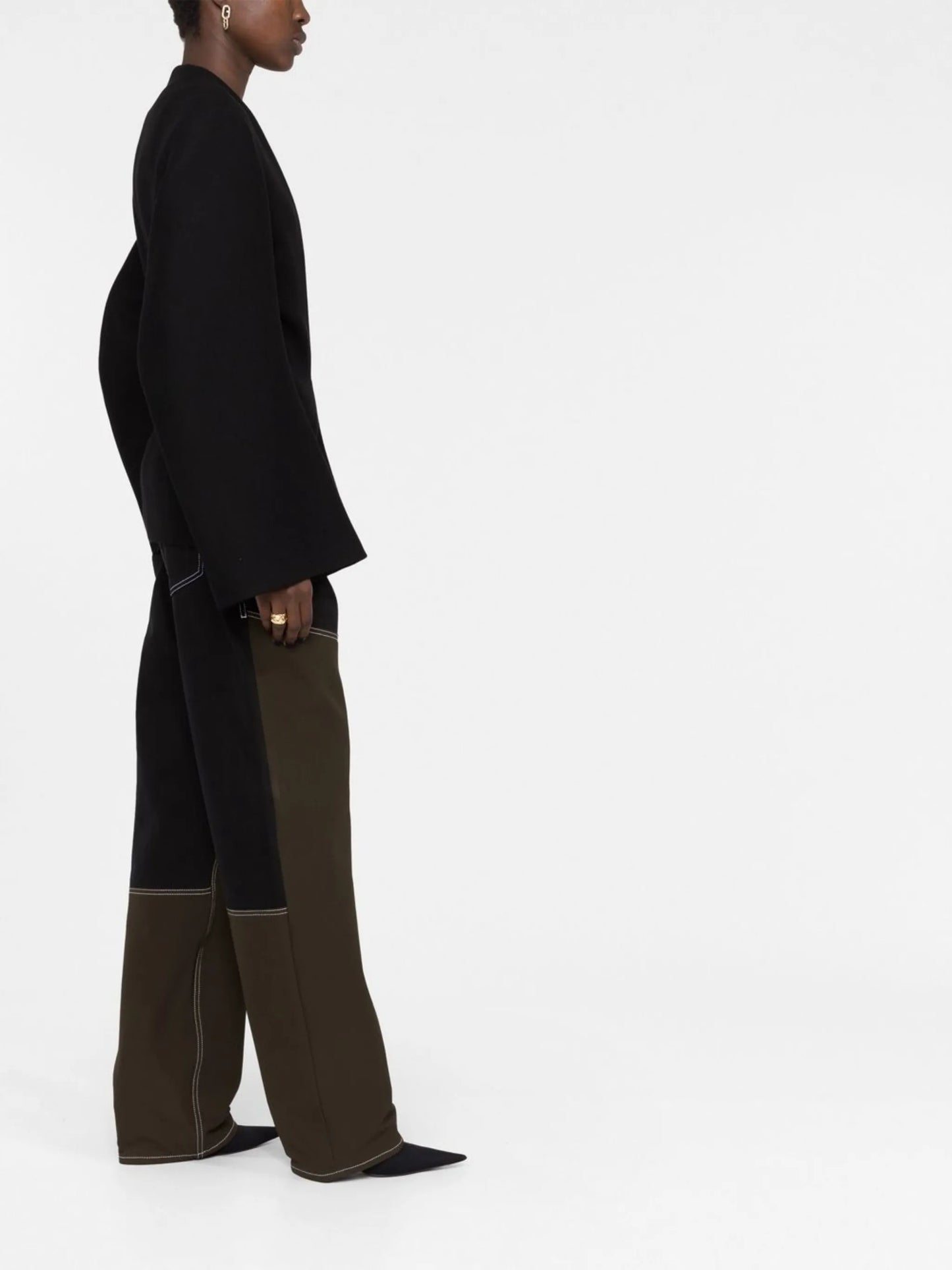 logo-button collarless cape jacket