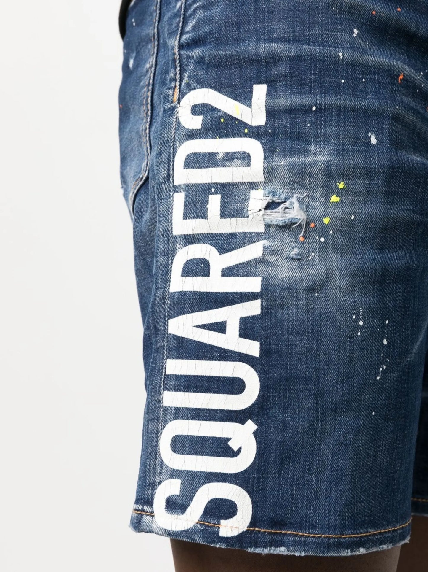 logo-print distressed denim shorts