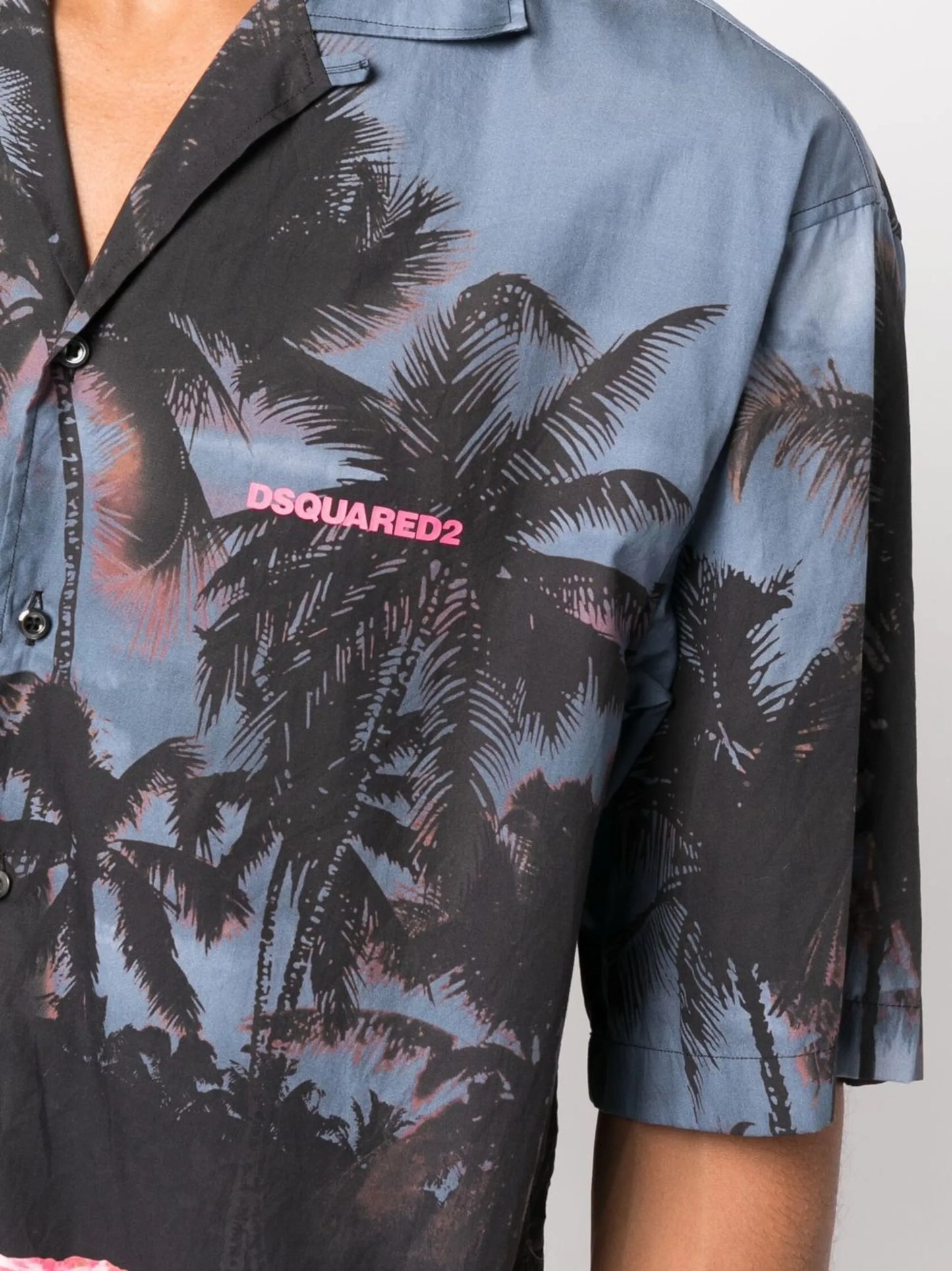 palm tree-print short-sleeved shirt
