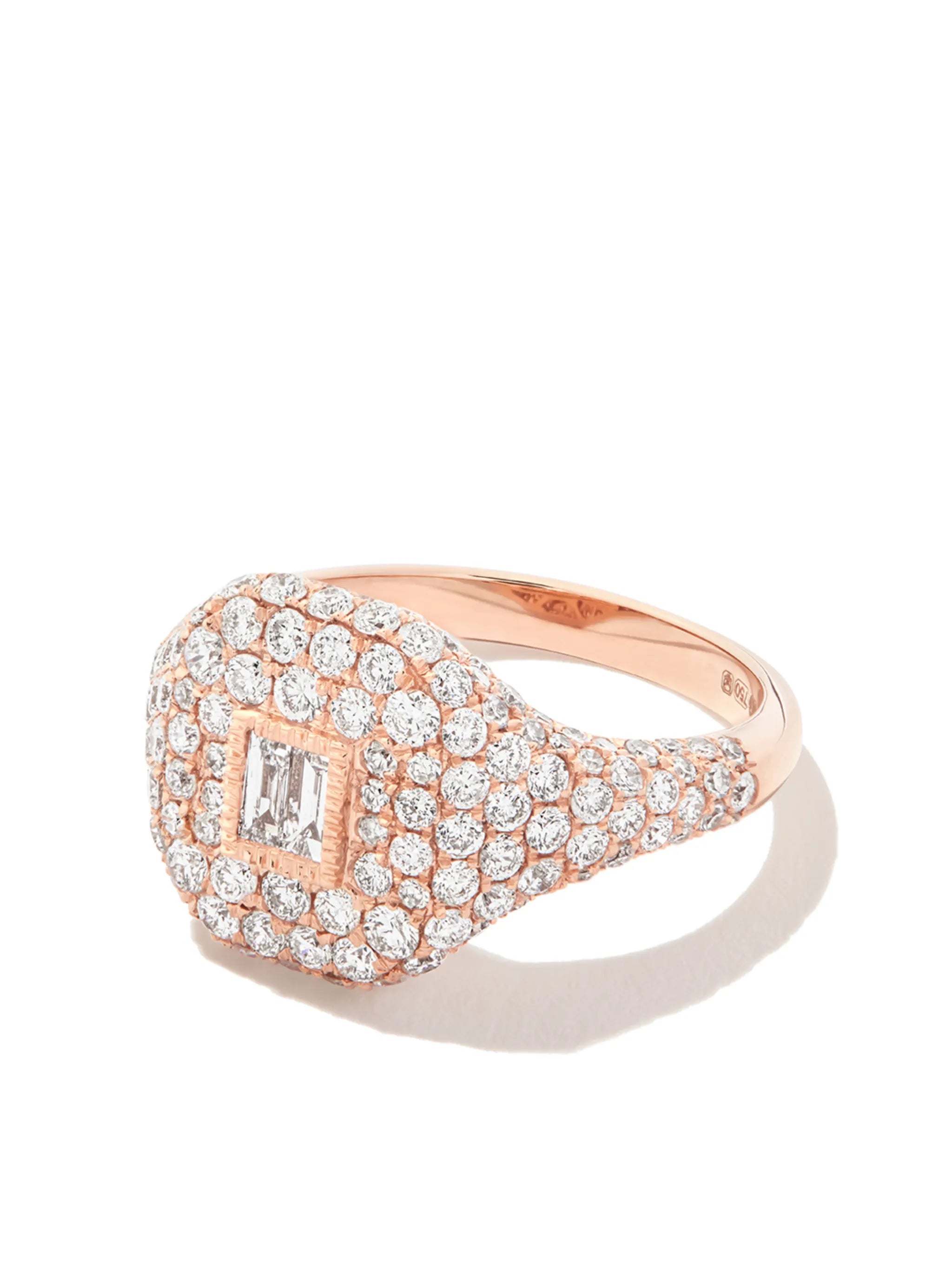 18kt rose gold diamond baguette pavé ring