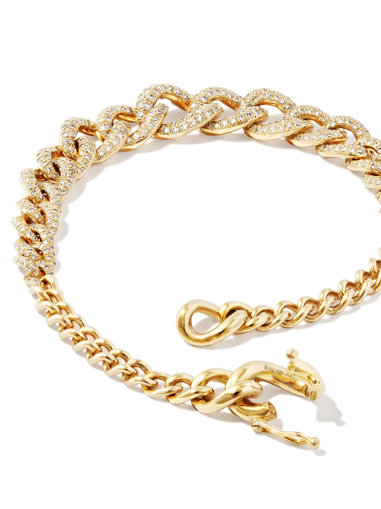 18K yellow gold diamond gradual pave link bracelet