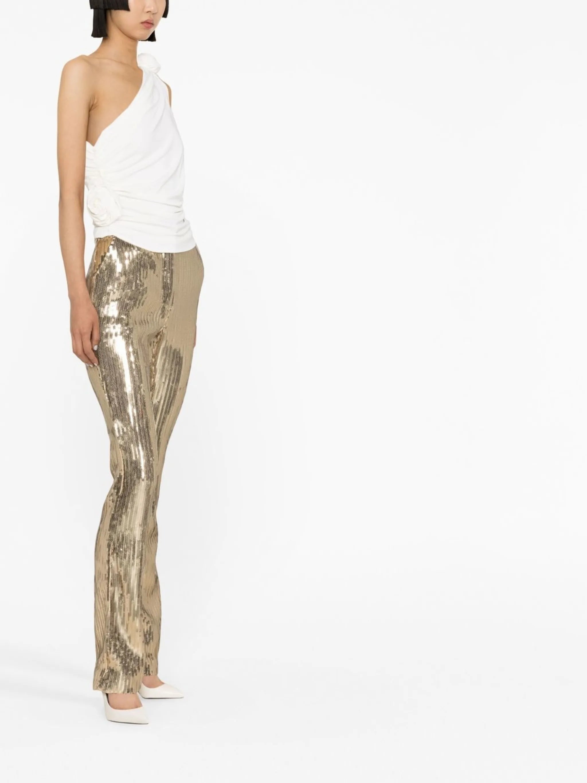 draped one-shoulder top