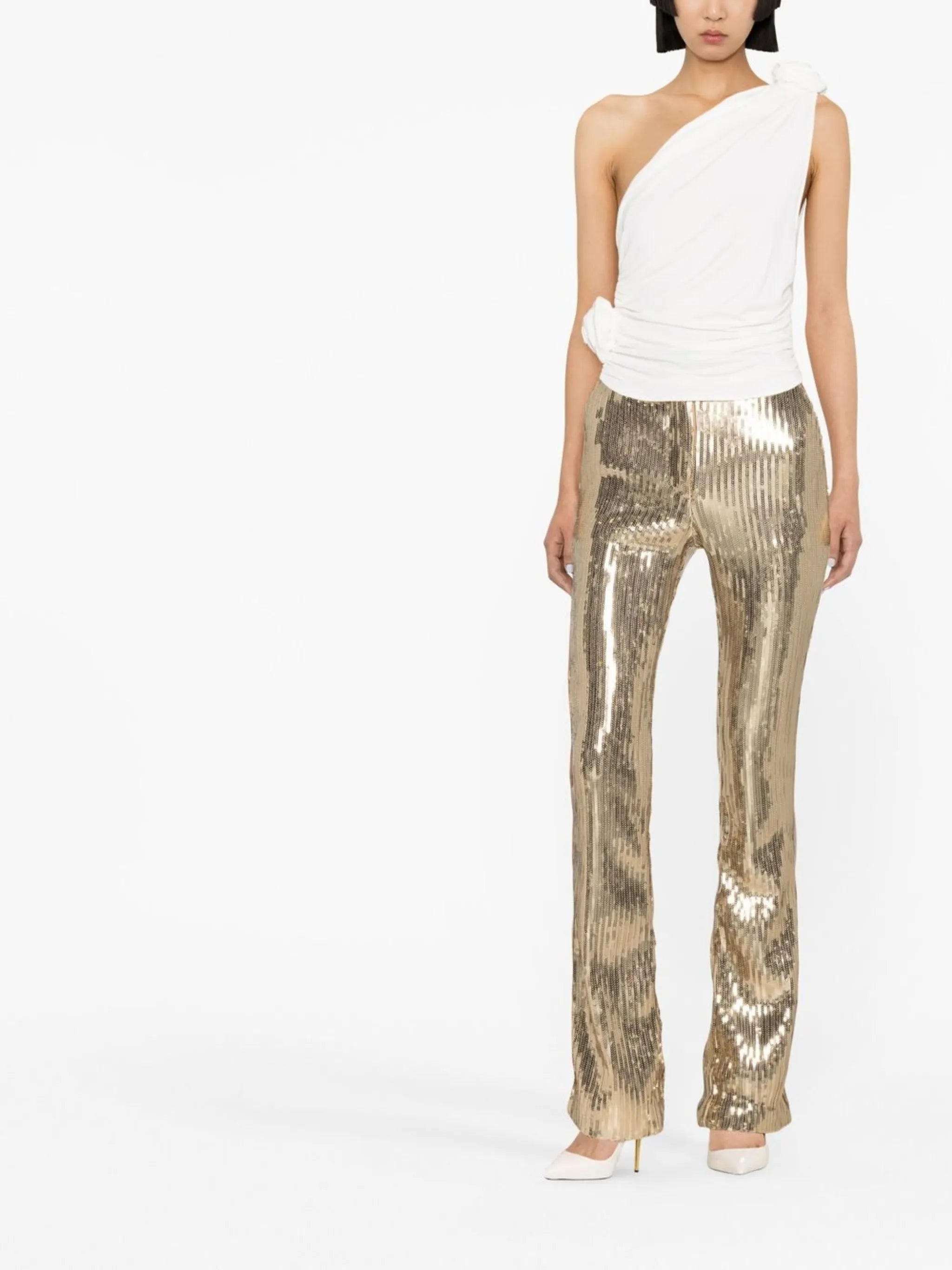 draped one-shoulder top