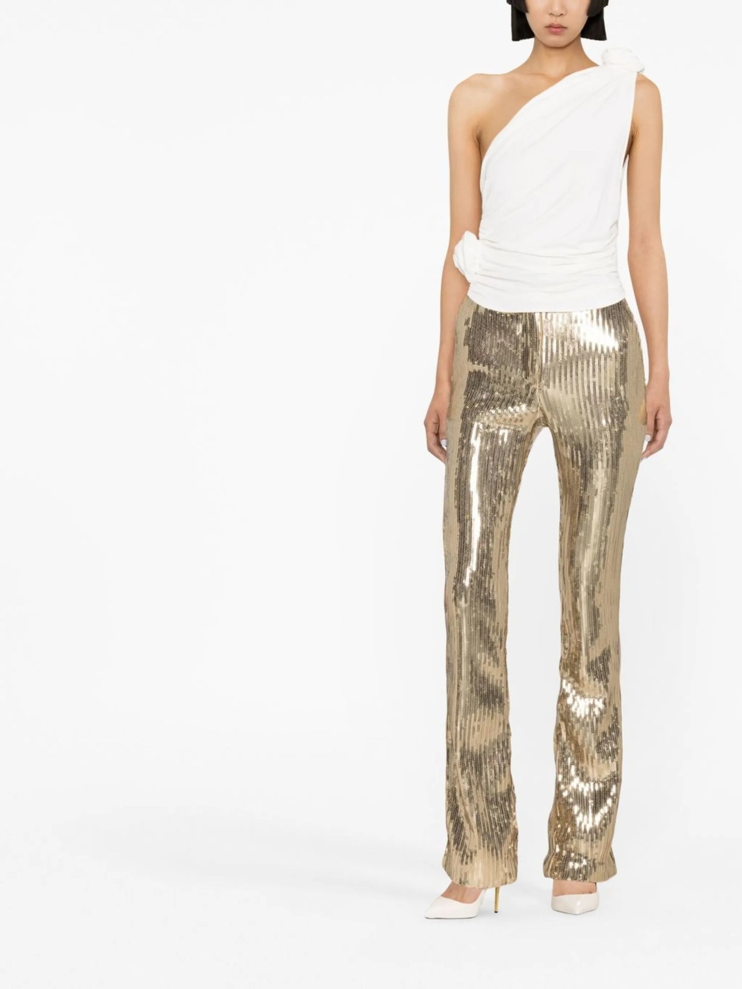 draped one-shoulder top