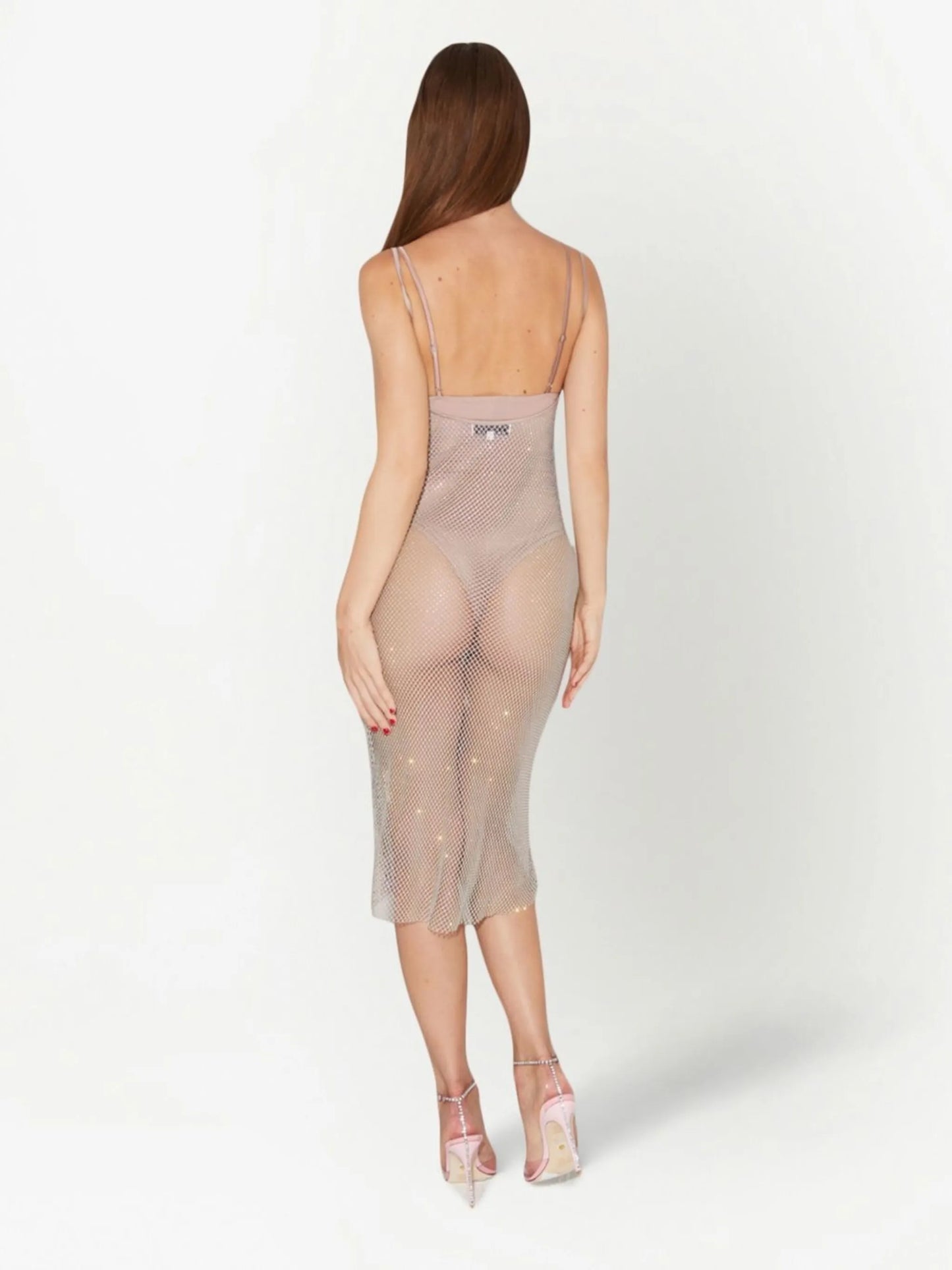 crystal-embellished fishnet dress