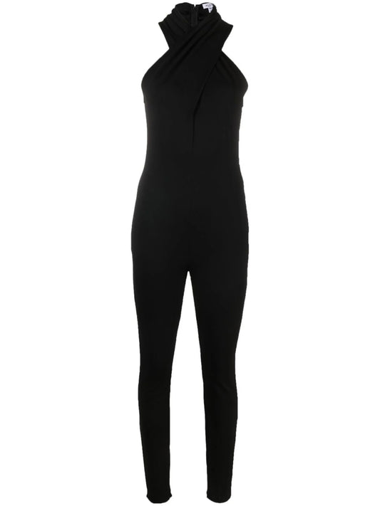 crossover-neck skinny jumpsuit