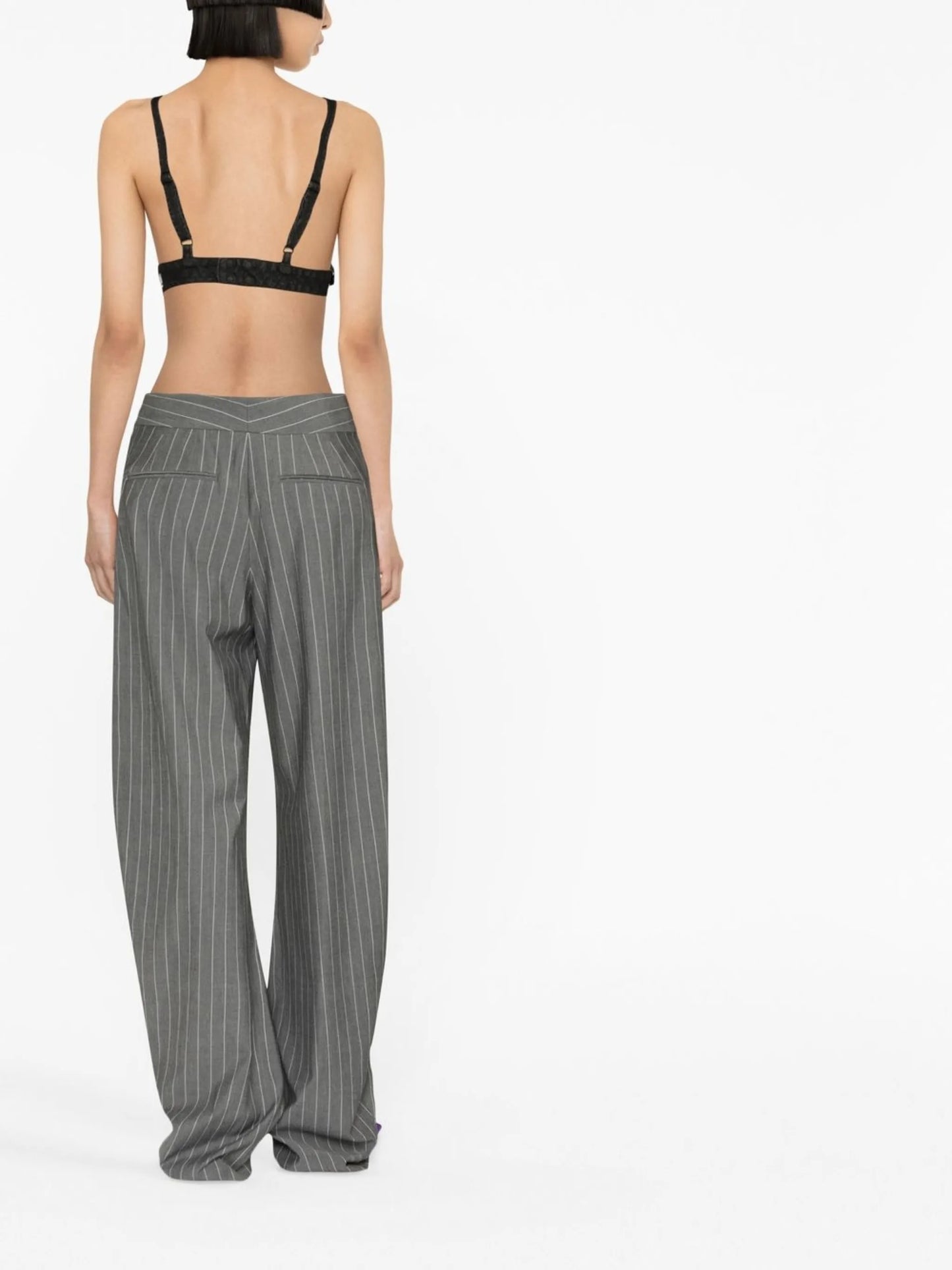 pinstriped wide-leg tailored trousers
