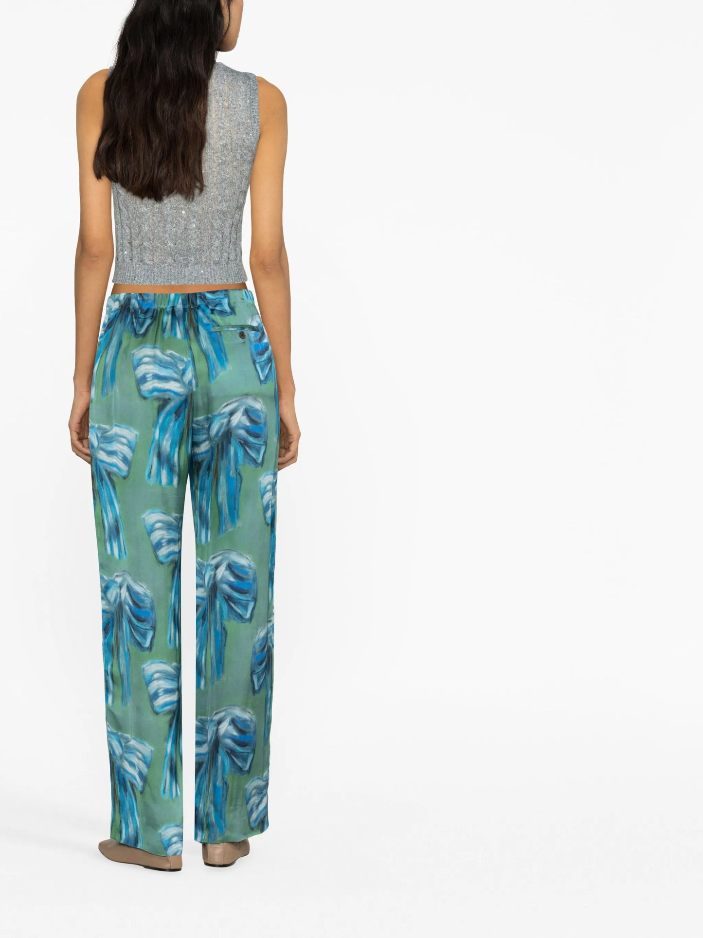 Bow-print tailored trousers