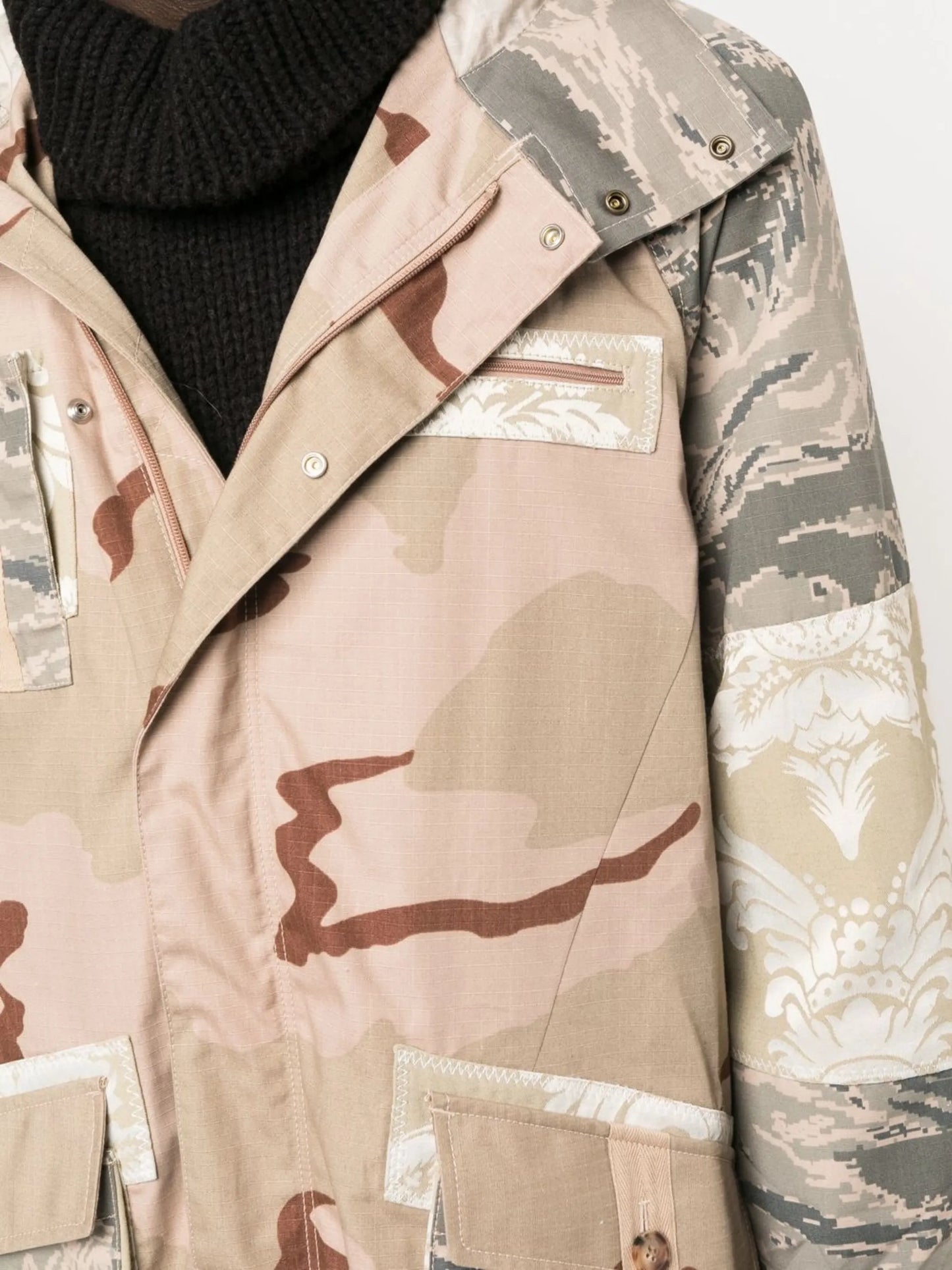 mix-print cotton hooded coat