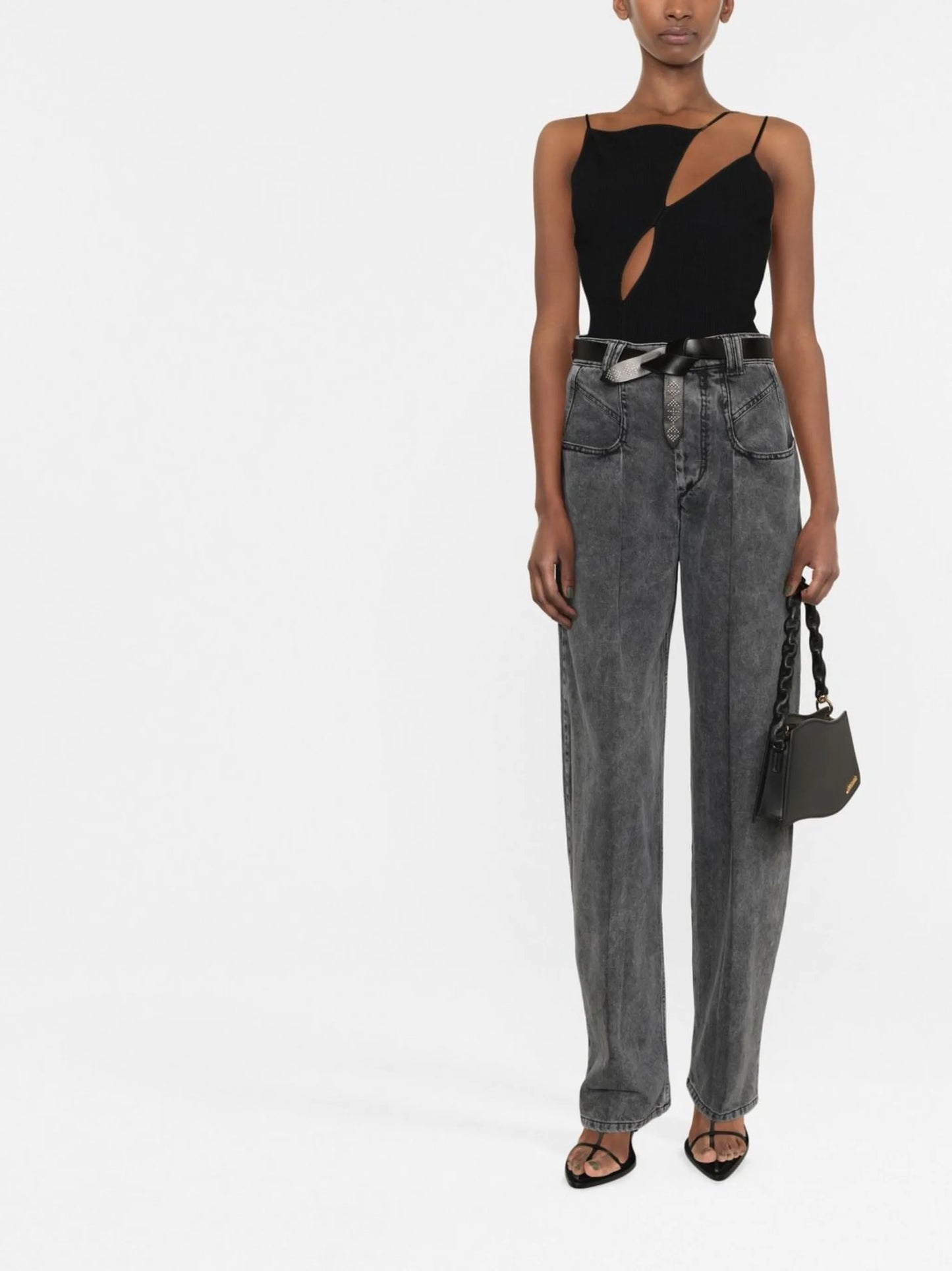 high-rise pleated jeans
