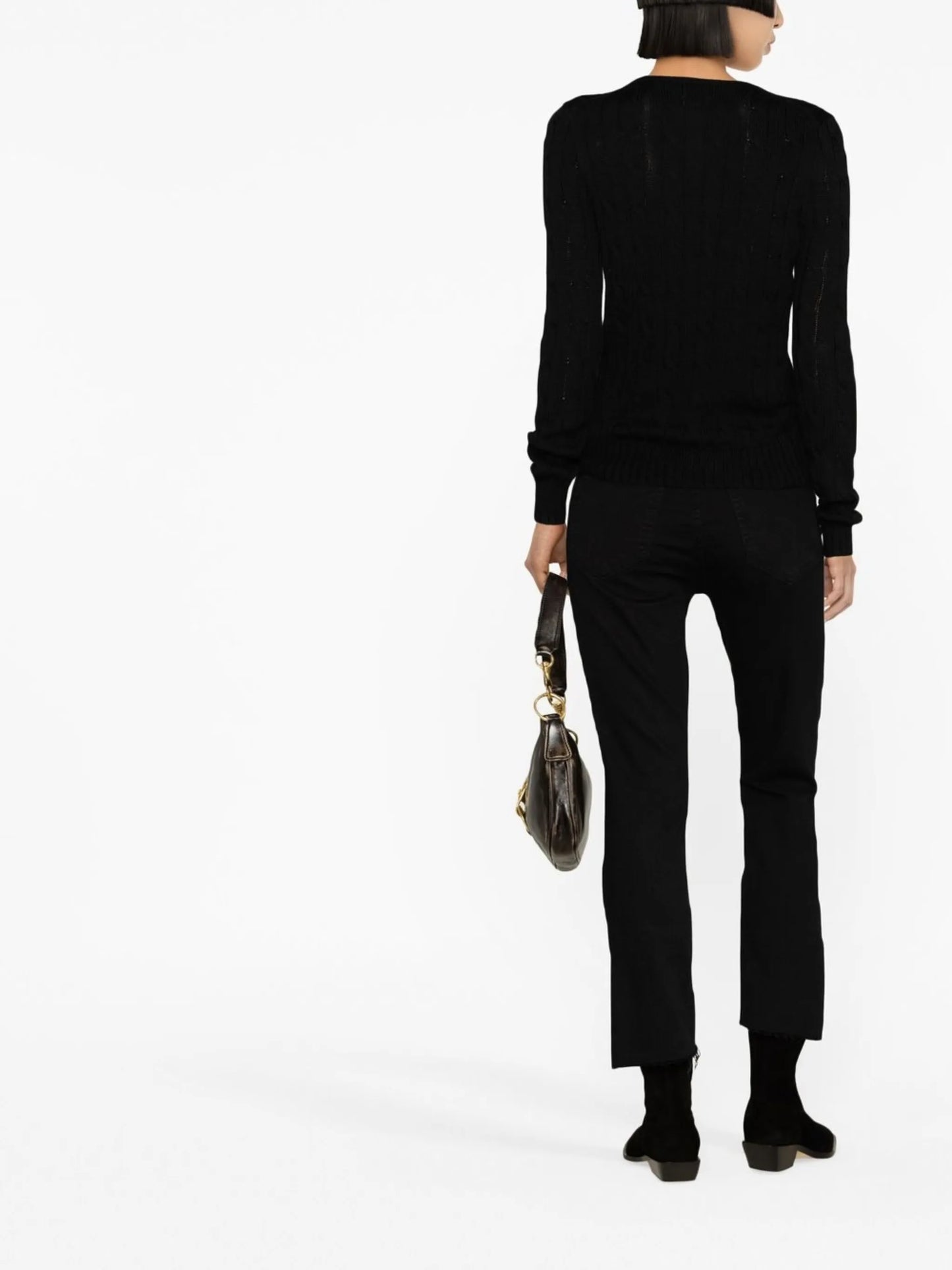 logo-embroidered cable-knit jumper