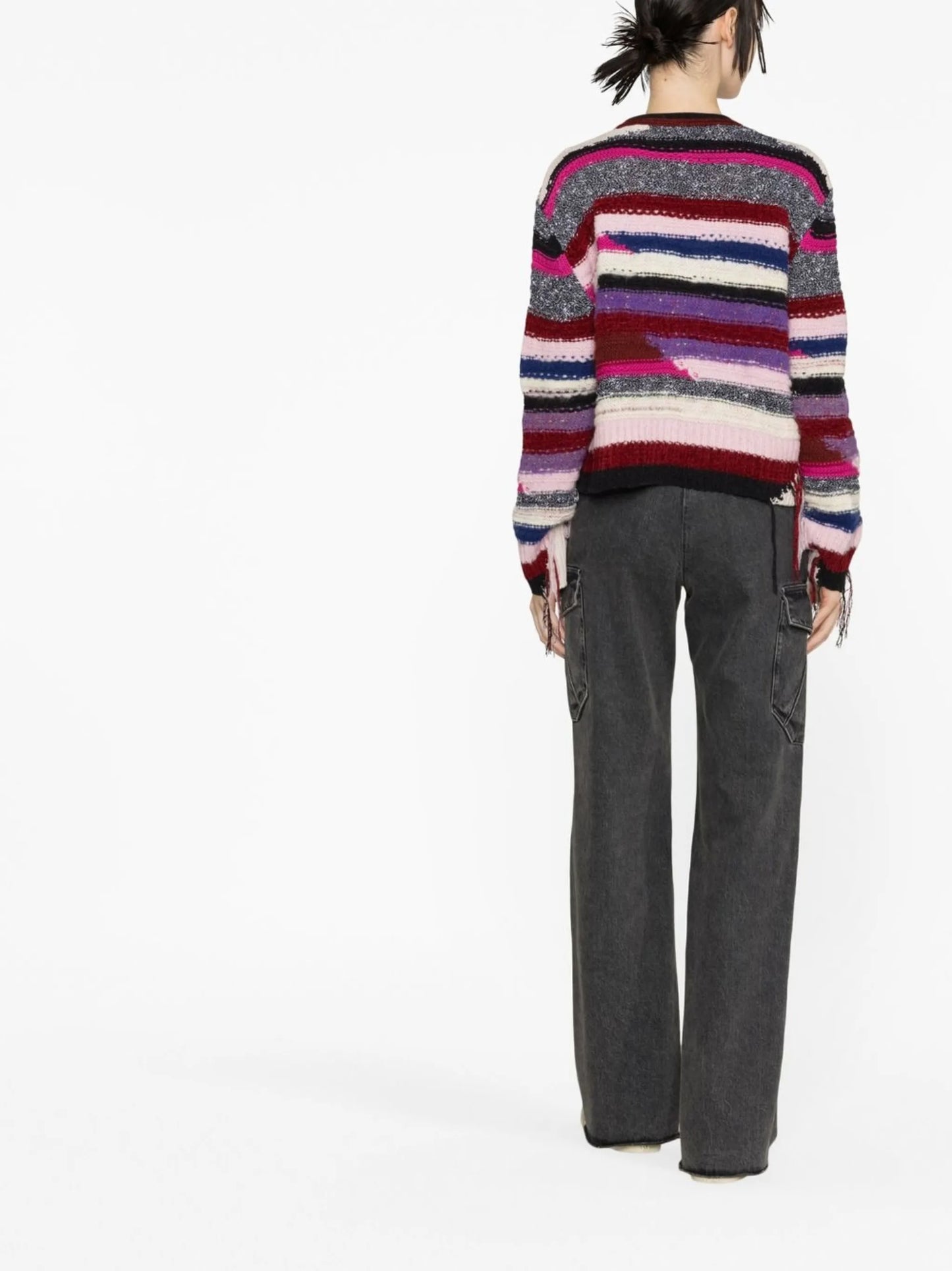 striped fringed cardigan