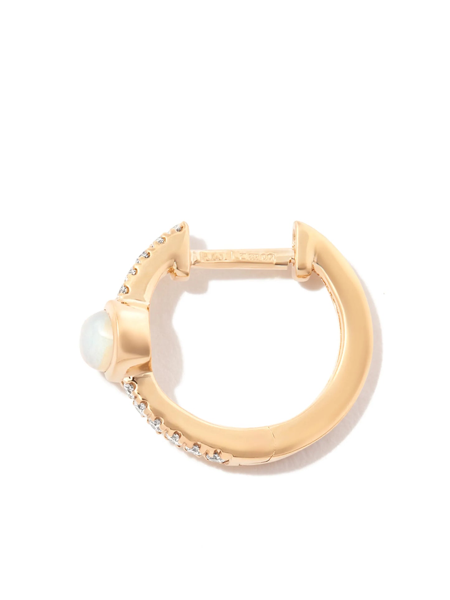 14kt yellow gold opal and diamond hoop earring