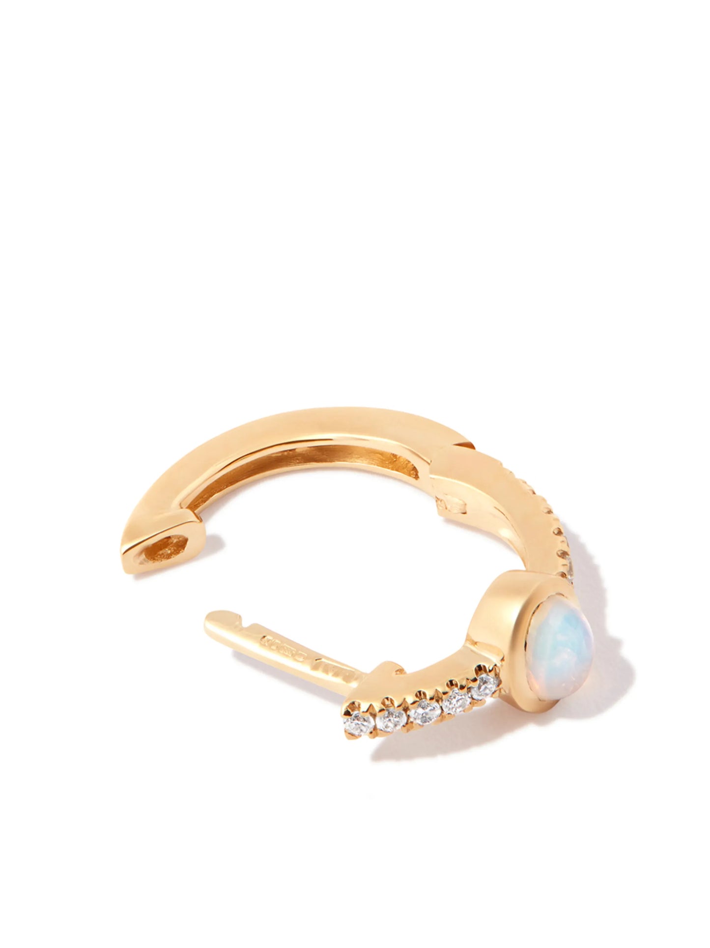 14kt yellow gold opal and diamond hoop earring