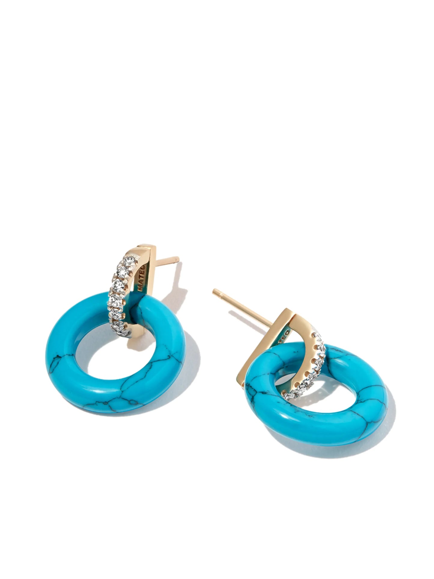 14kt yellow gold diamond and turquoise drop earrings