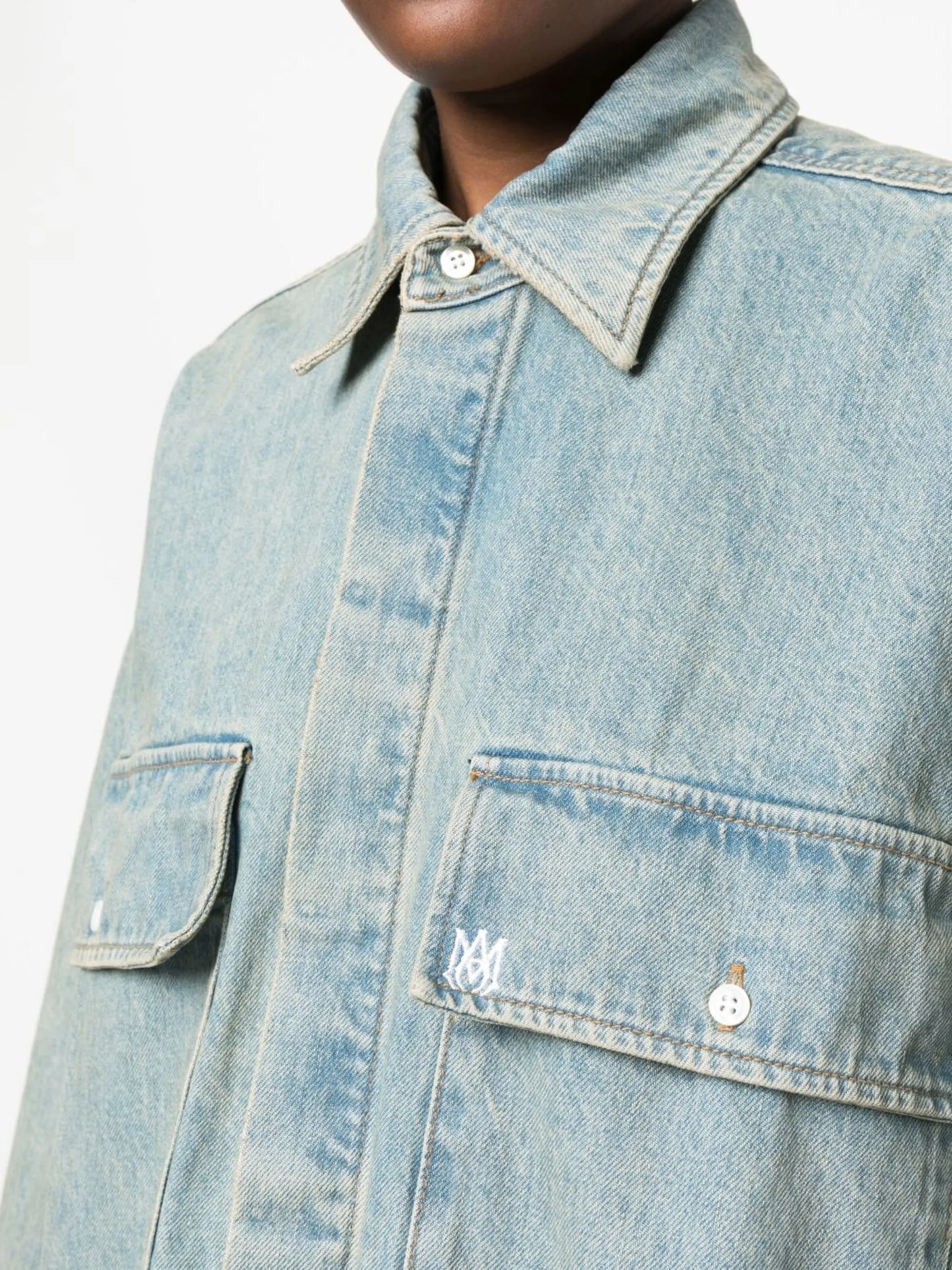 embroidered-logo detail denim shirt