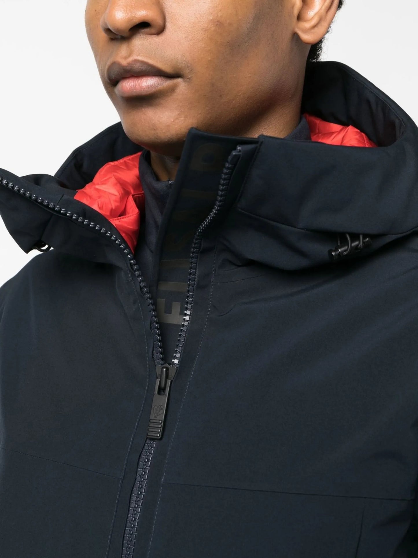stripe-panel hooded ski jacket