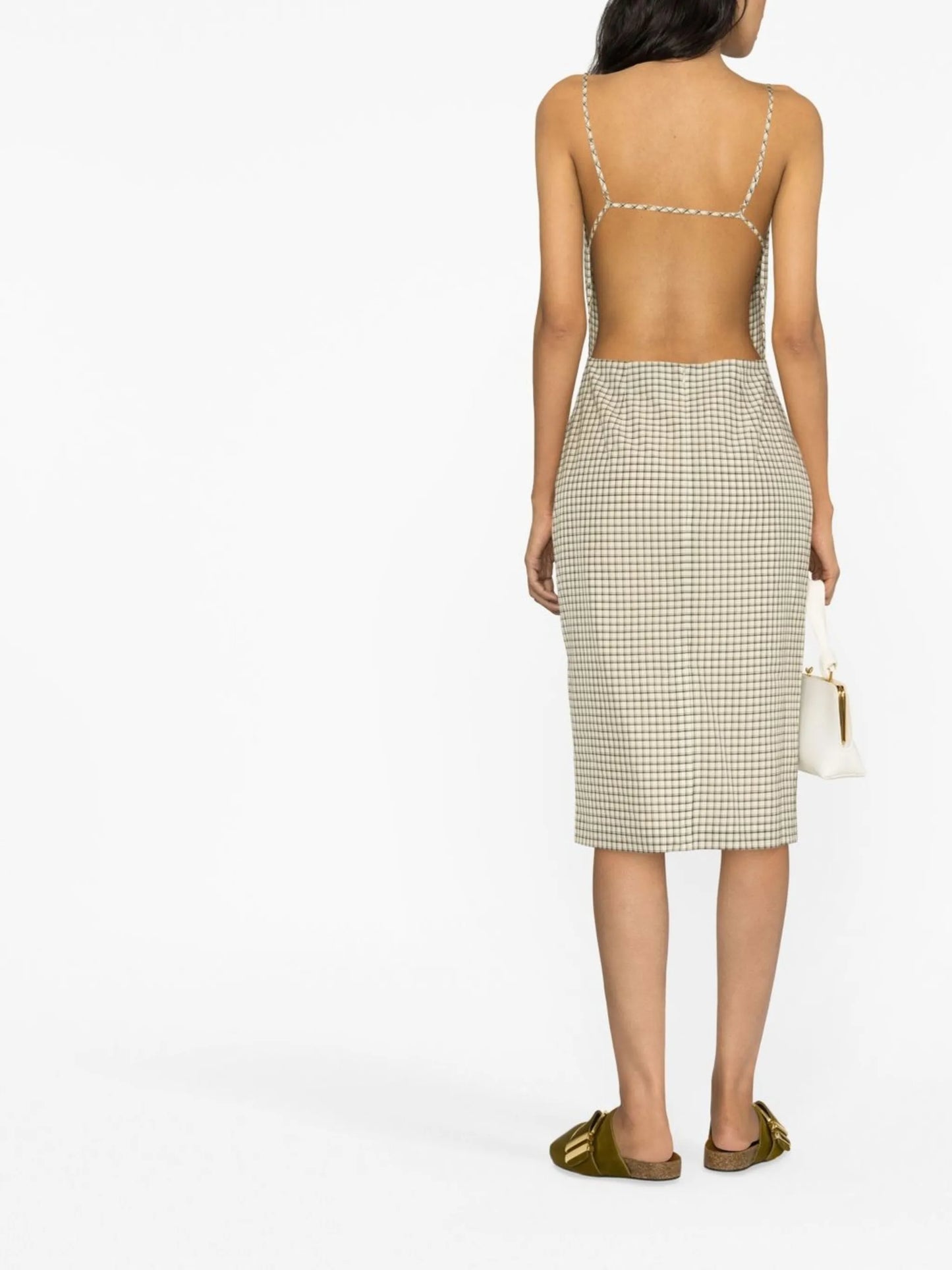 check square-neck midi-dress