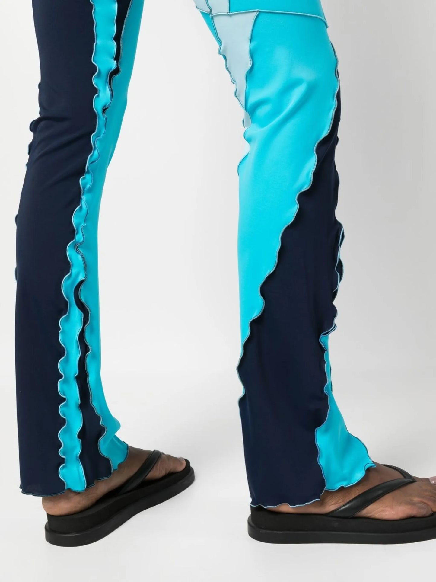 colour-block ruffled slim trousers