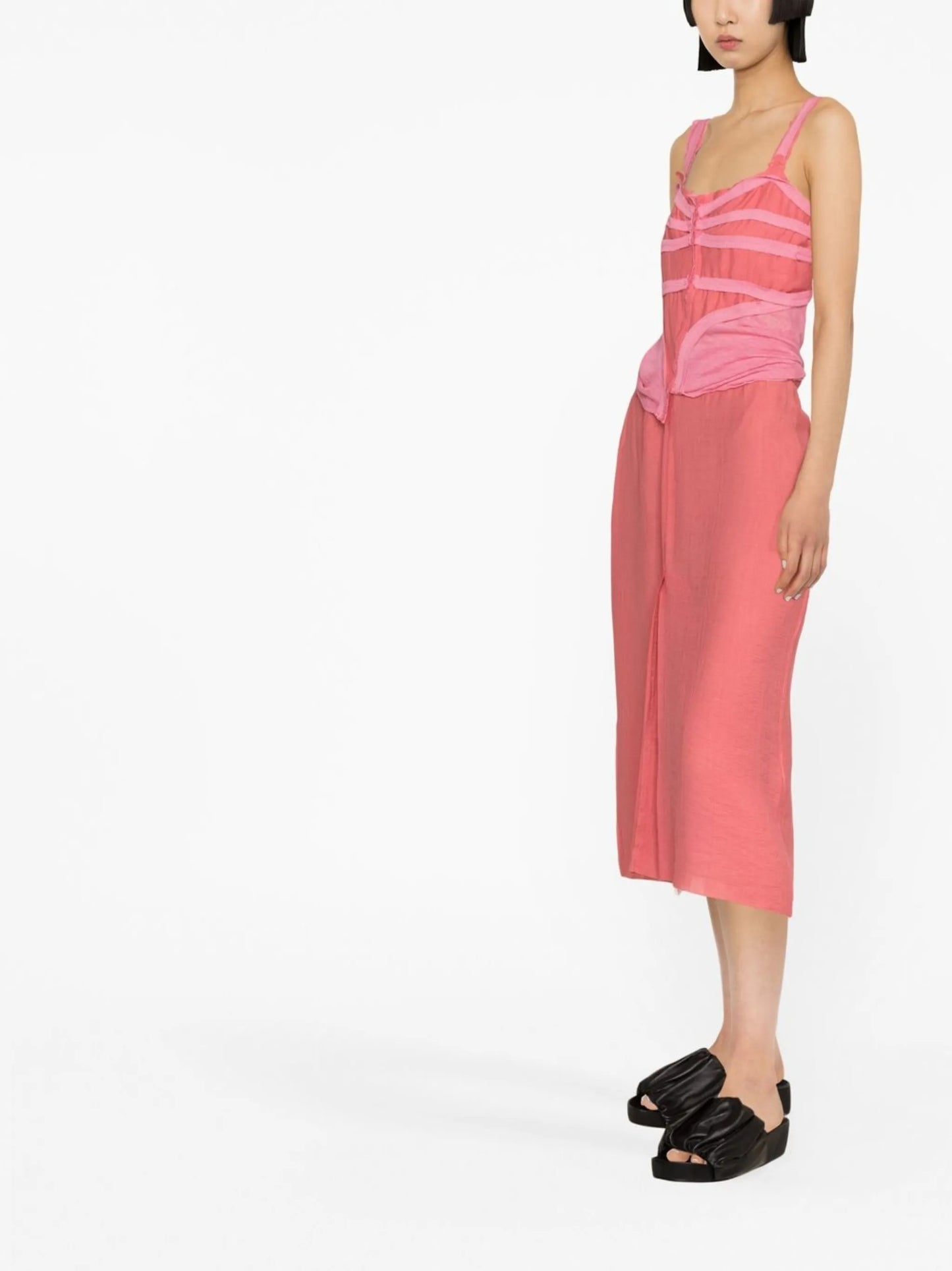 tape-detail sleeveless midi dress