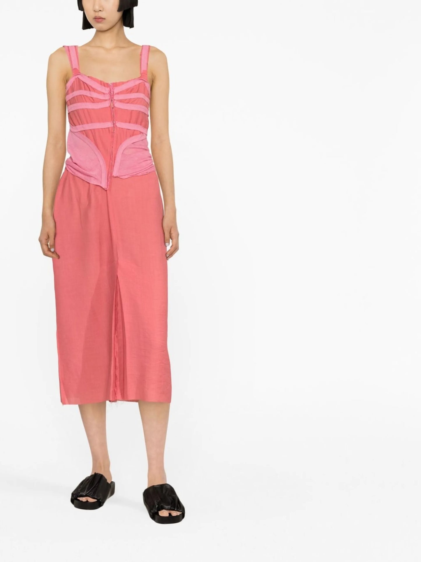 tape-detail sleeveless midi dress