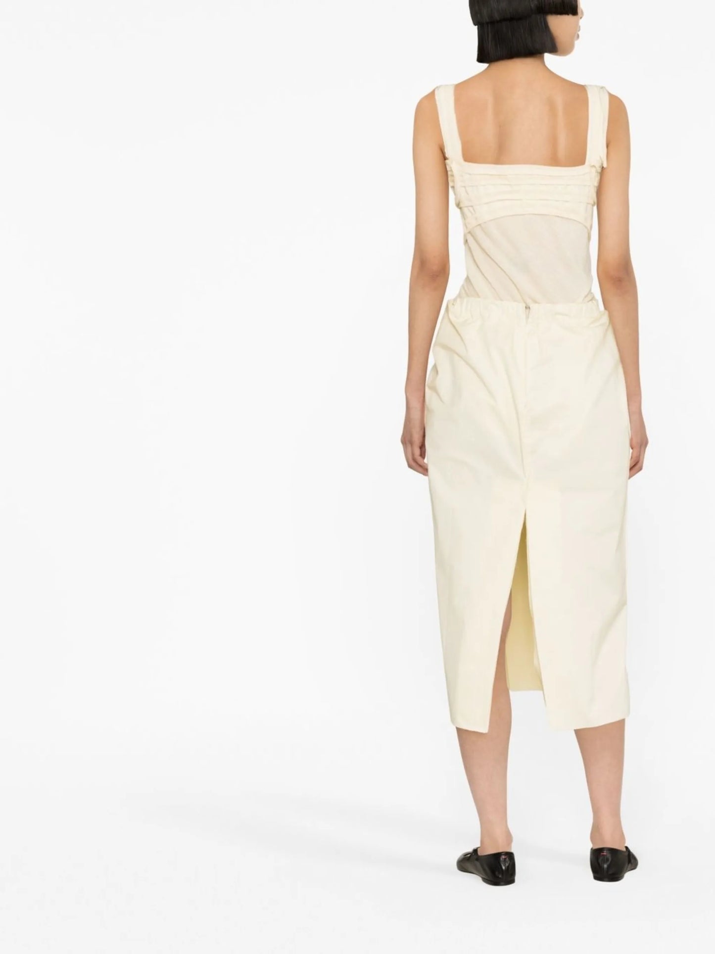 tape-detail sleeveless midi dress
