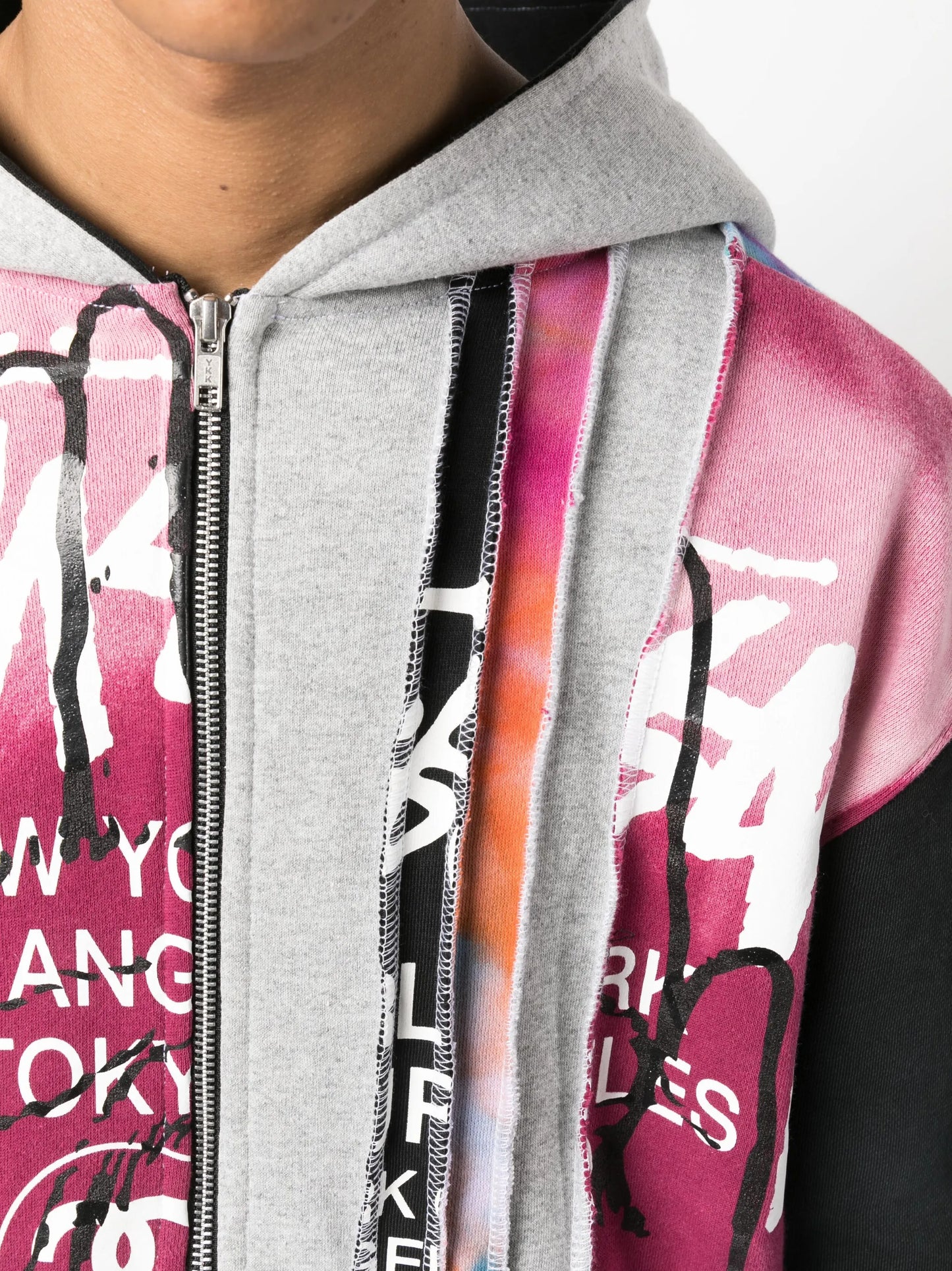 panelled cotton zip-up hoodie