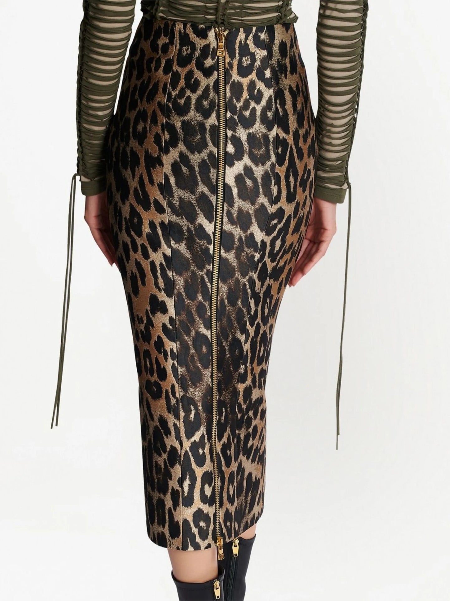 leopard-print straight skirt