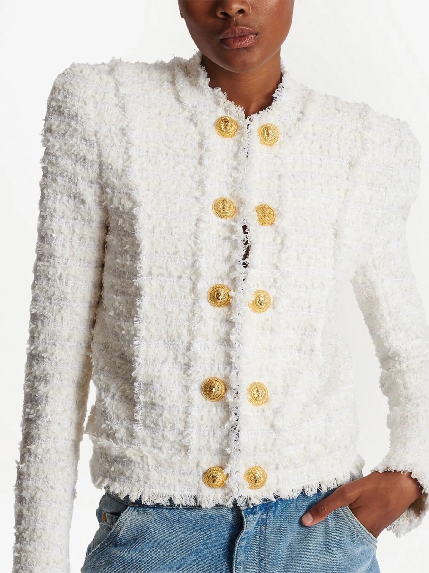 buttoned tweed jacket