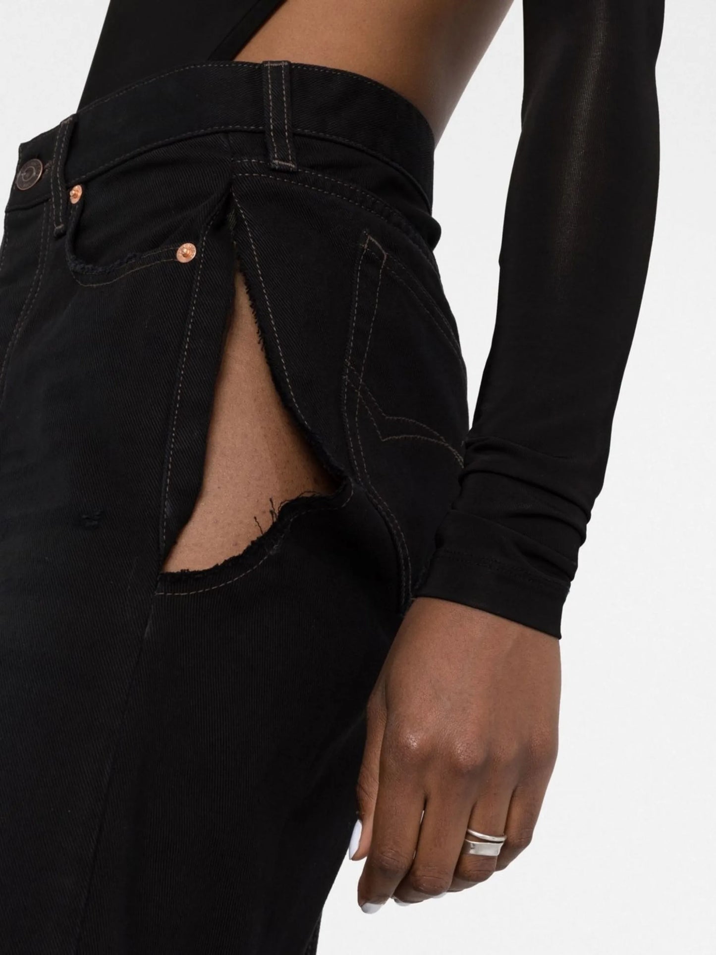 rip-detail A-line denim skirt