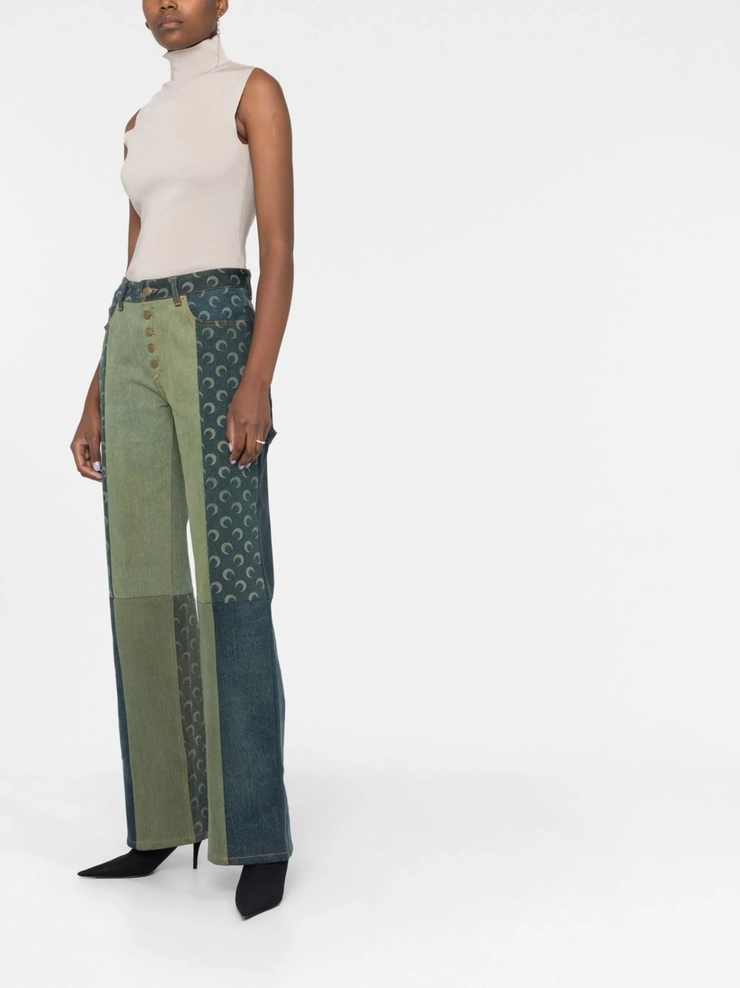 multi-panel denim jeans
