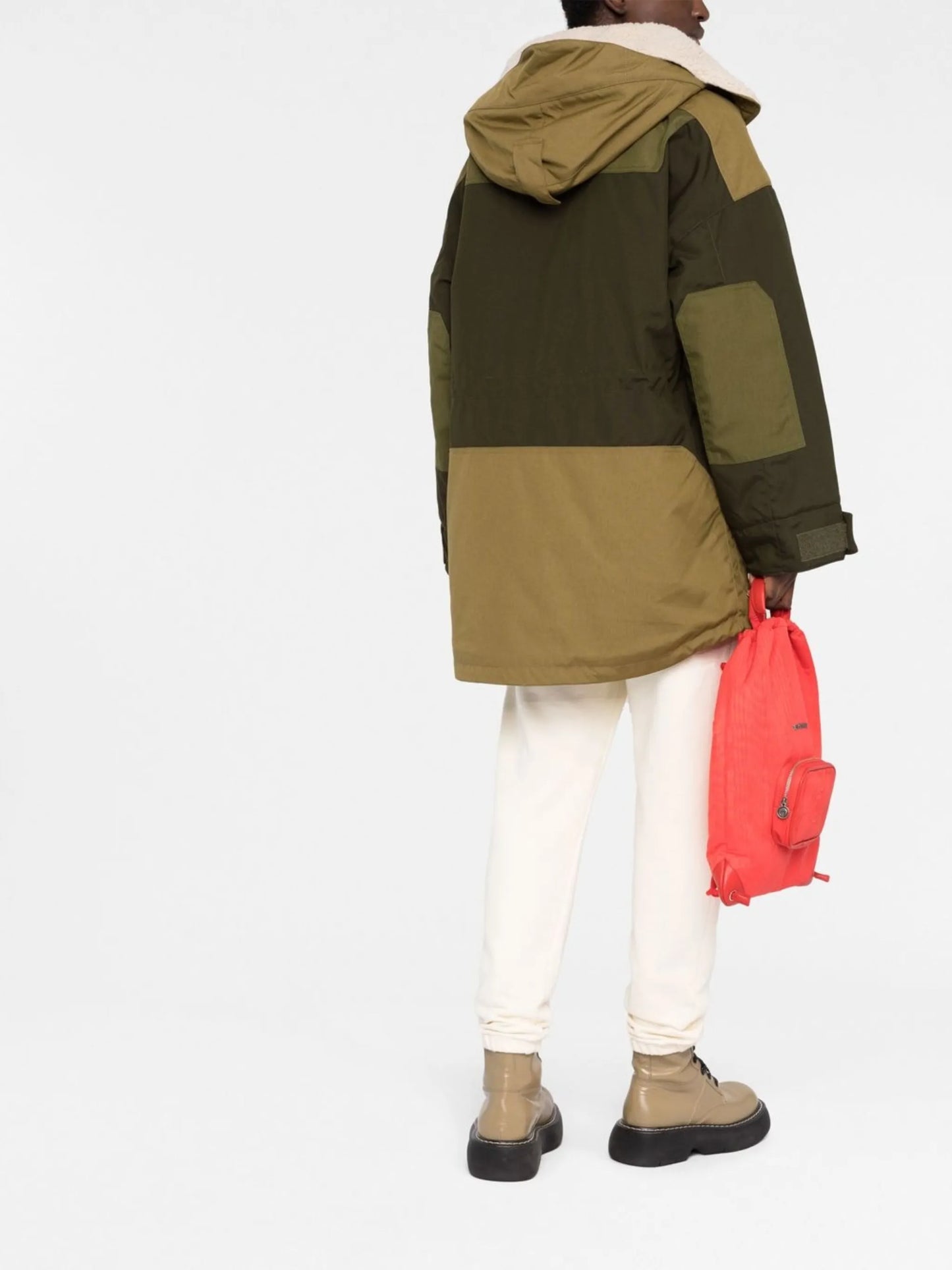 hooded panelled coat