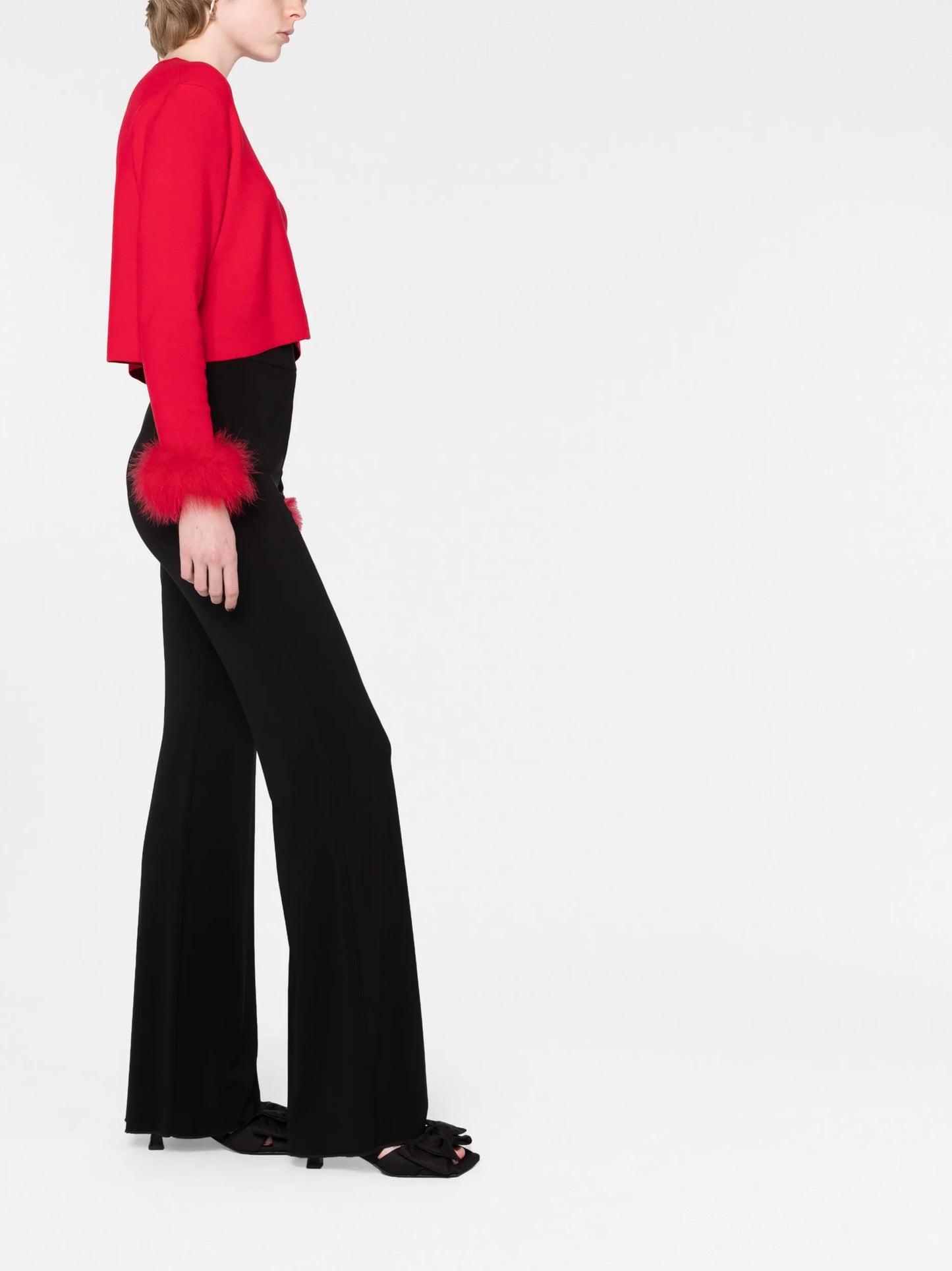 feather-cuff cropped cardigan