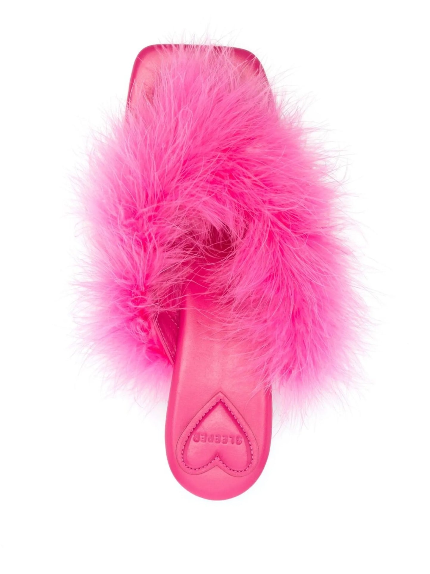feathered slip-on sandals