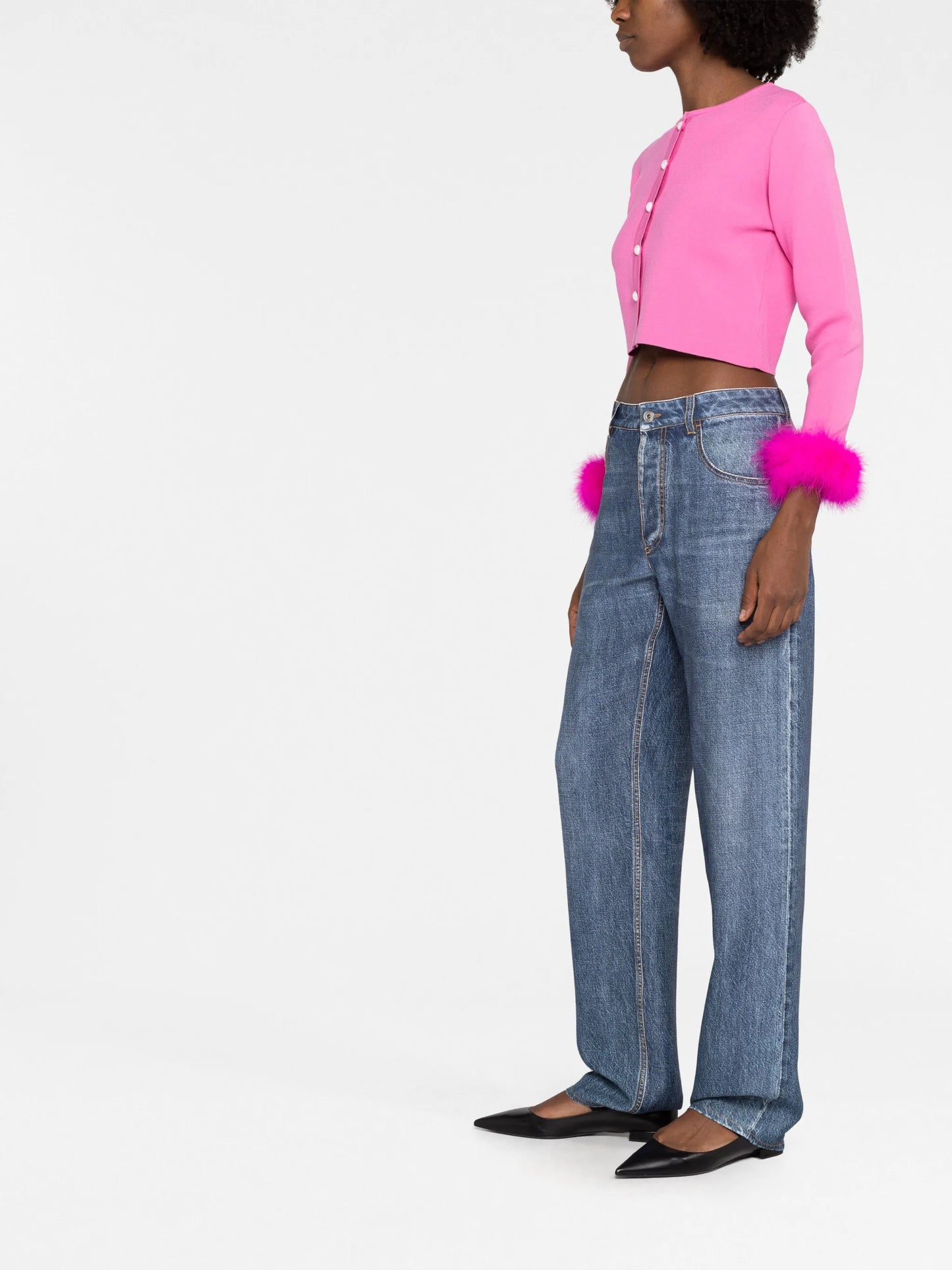 feather-trimmed cropped cardigan