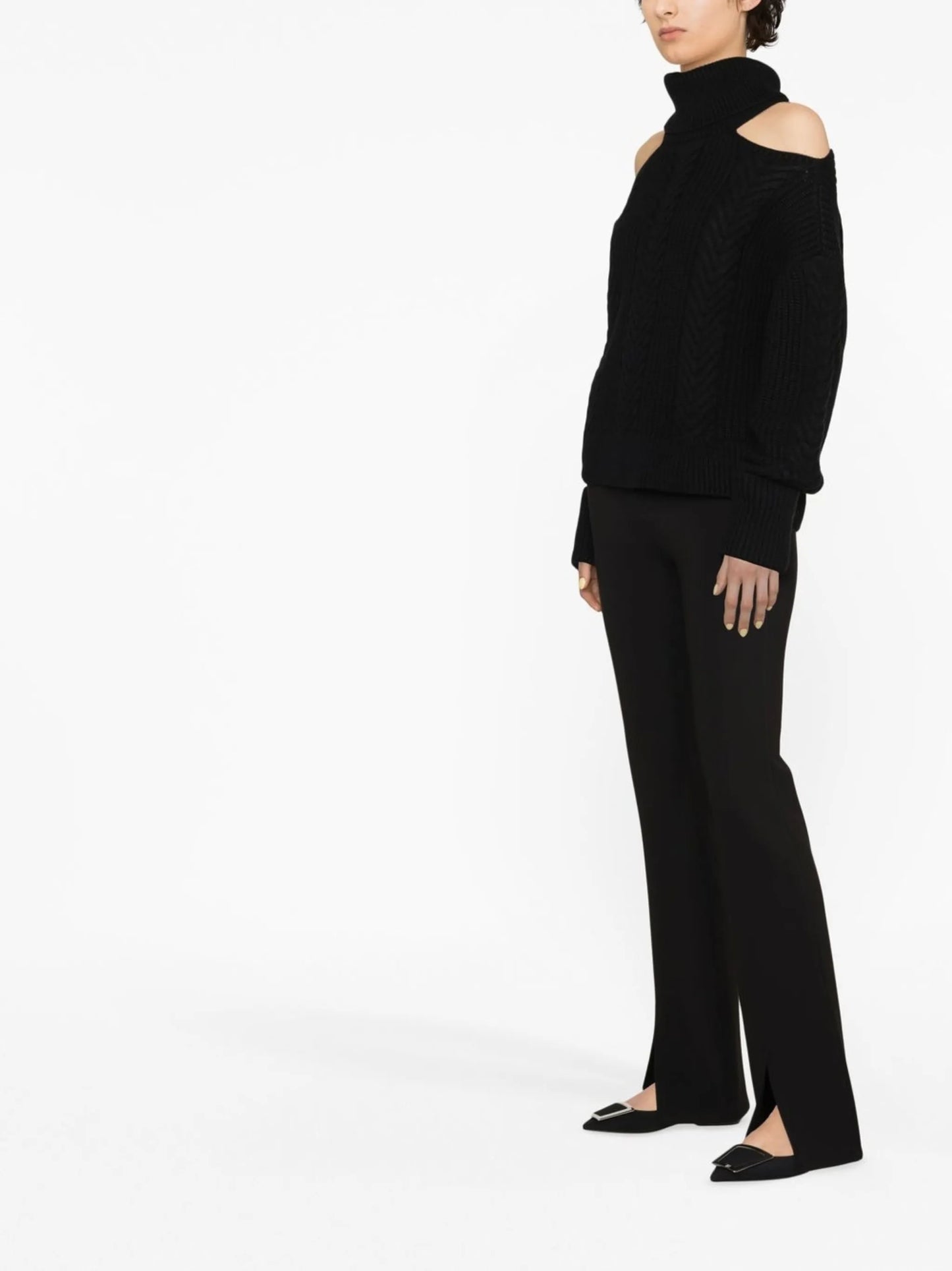 cold-shoulder cable-knit jumper