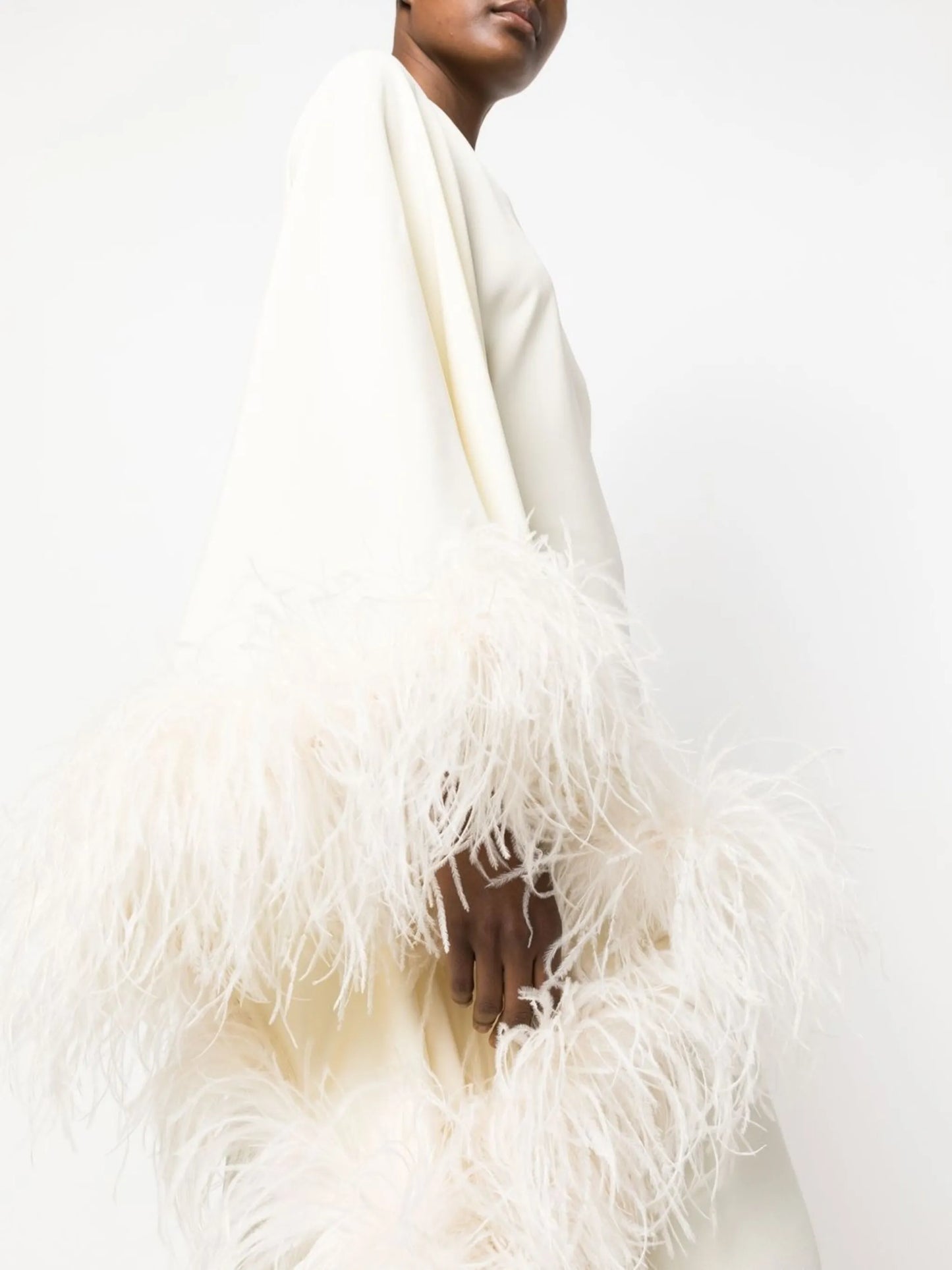 Ubud Extravaganza feather-trim gown