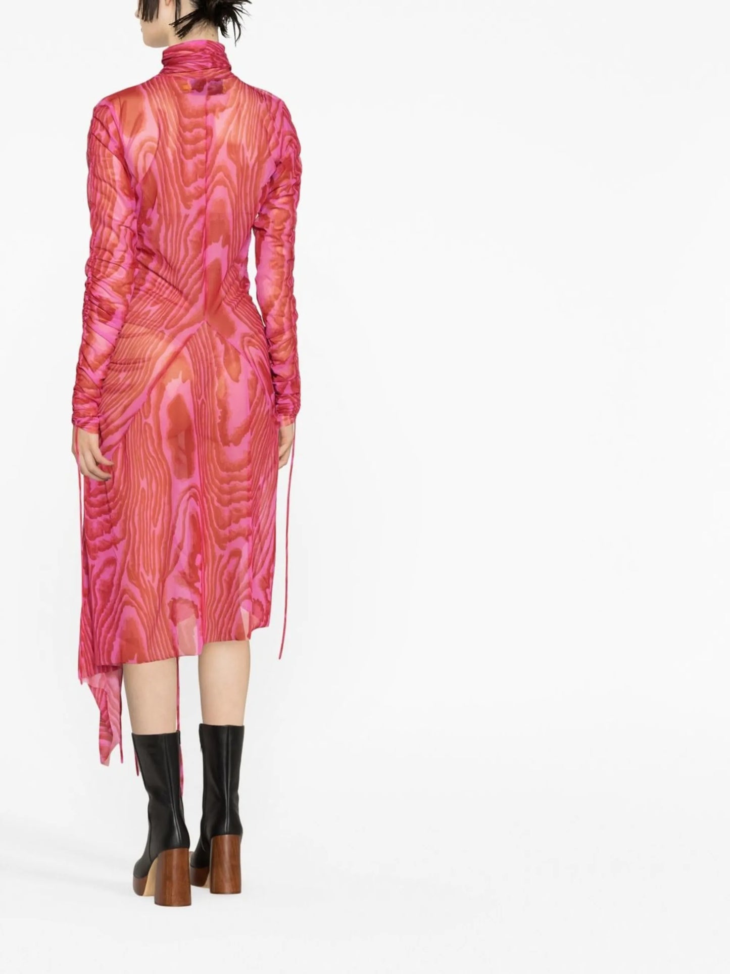 abstract-print gathered long-sleeve dress