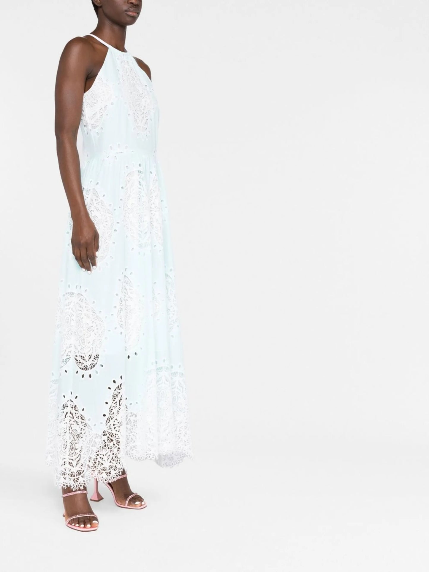 lace-panel halterneck dress