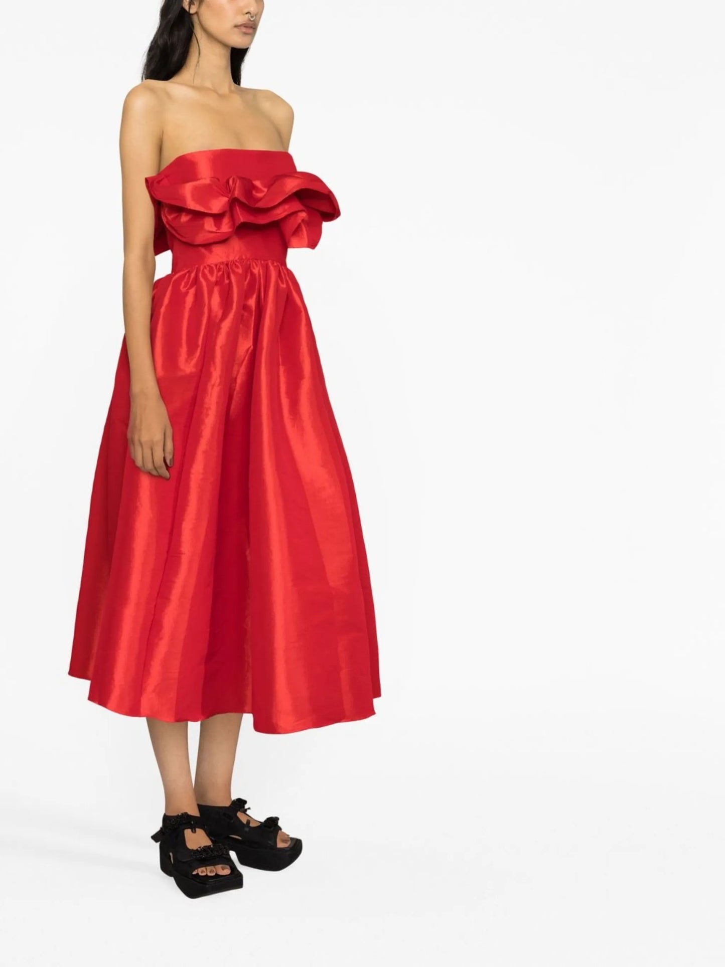 Lynn ruffled strapless midi dress