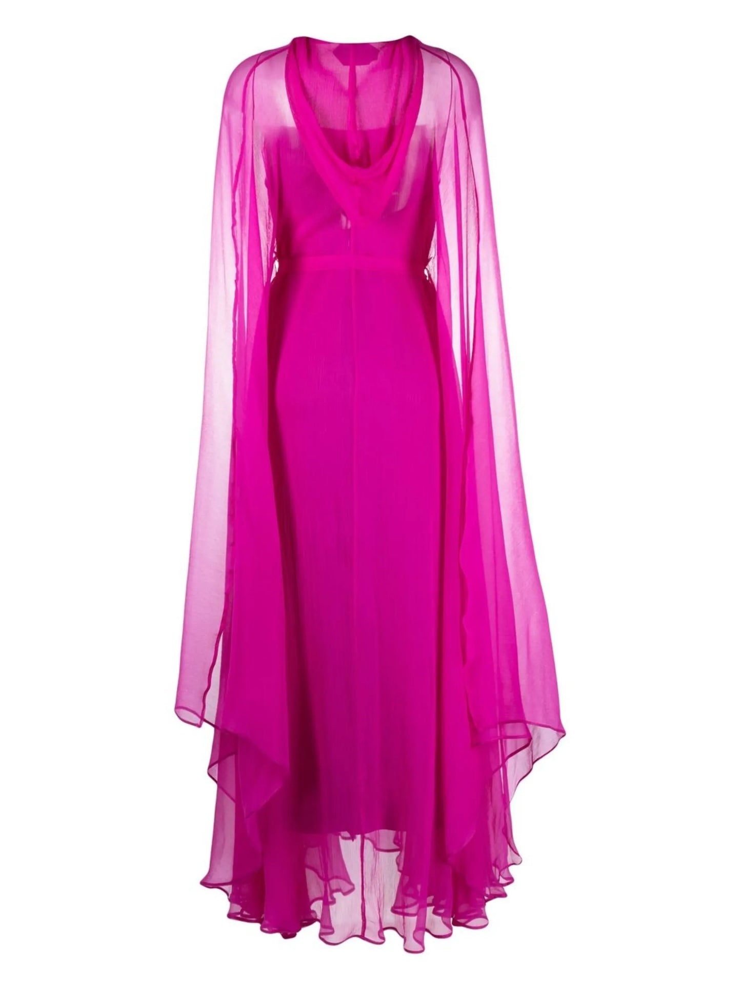 hooded draped-sleeve gown