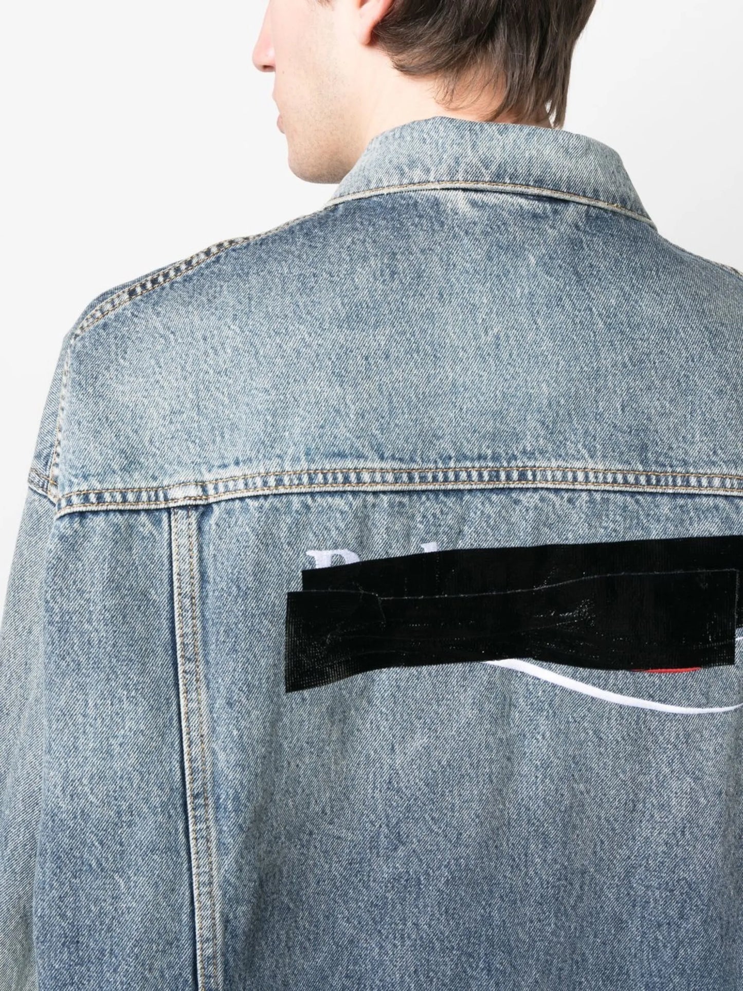 bleached-effect button-up denim jacket