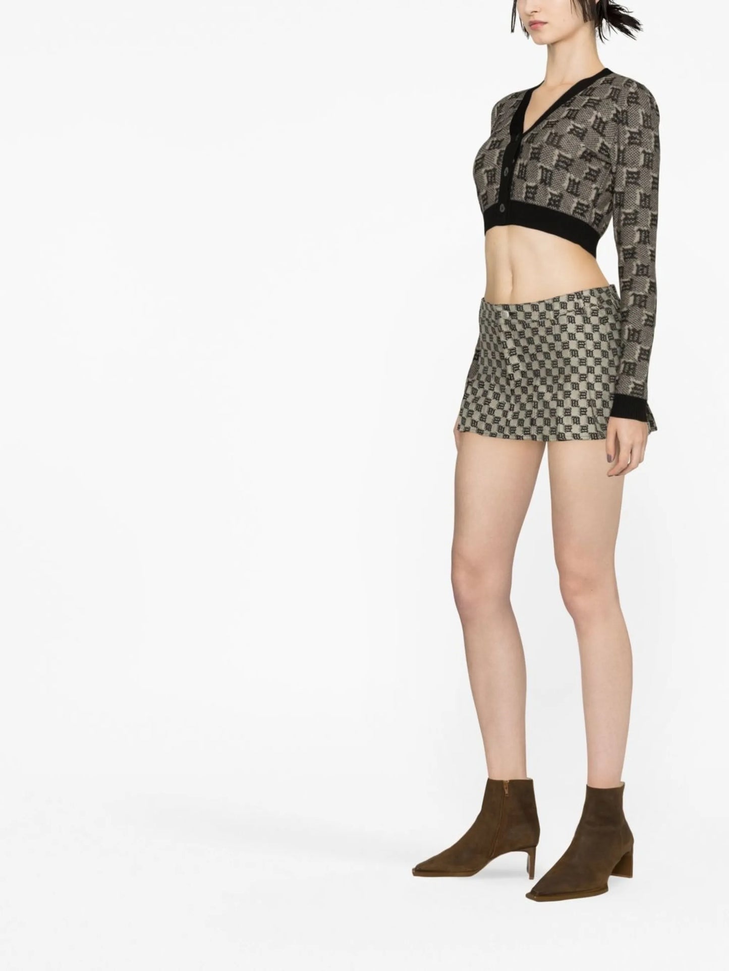 monogram-pattern pleated mini skirt