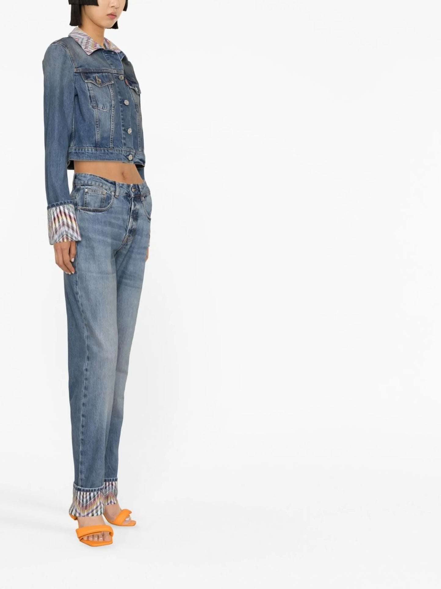 zigzag knit detail jeans