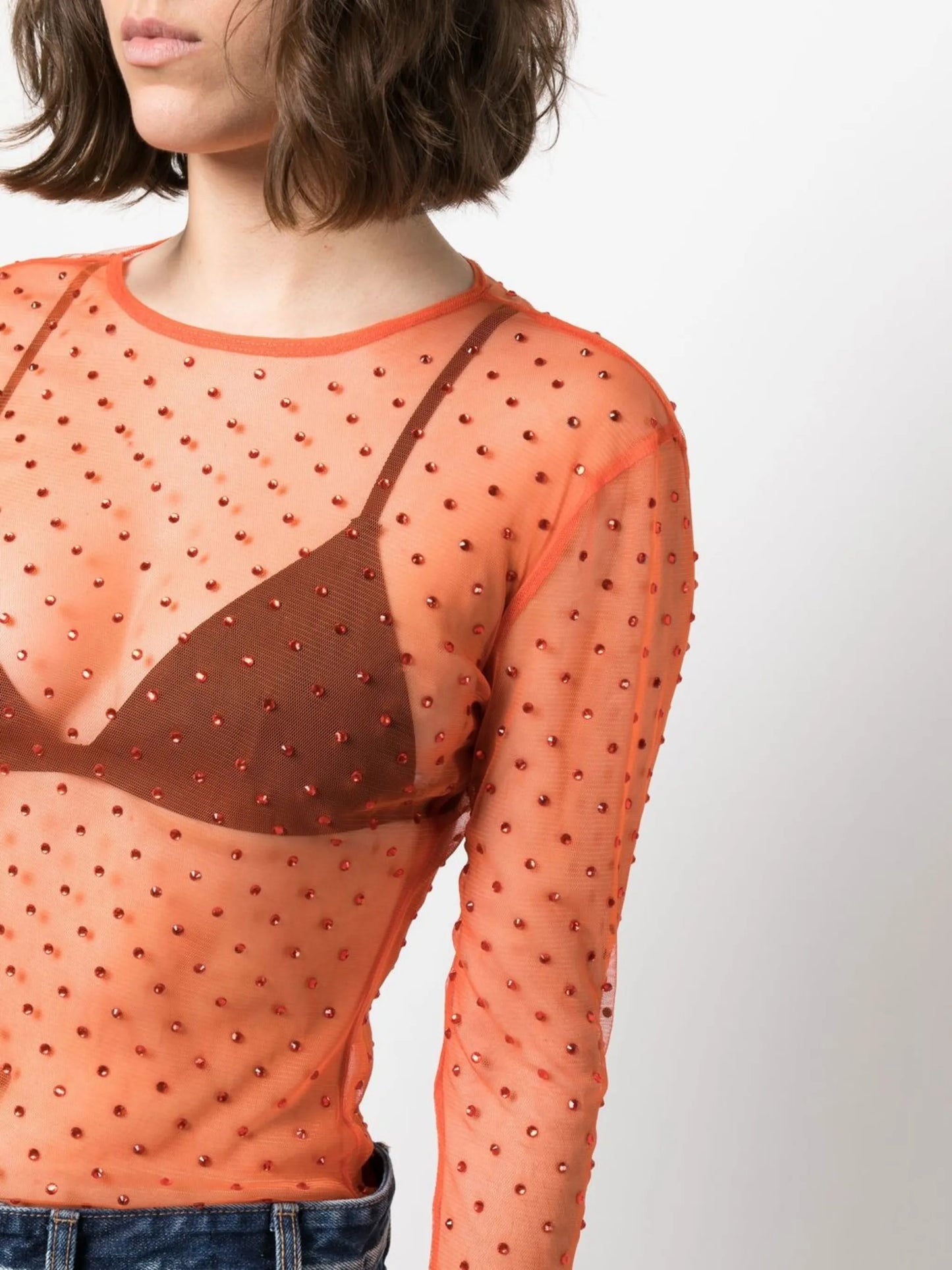 crystal-embellisment sheer blouse