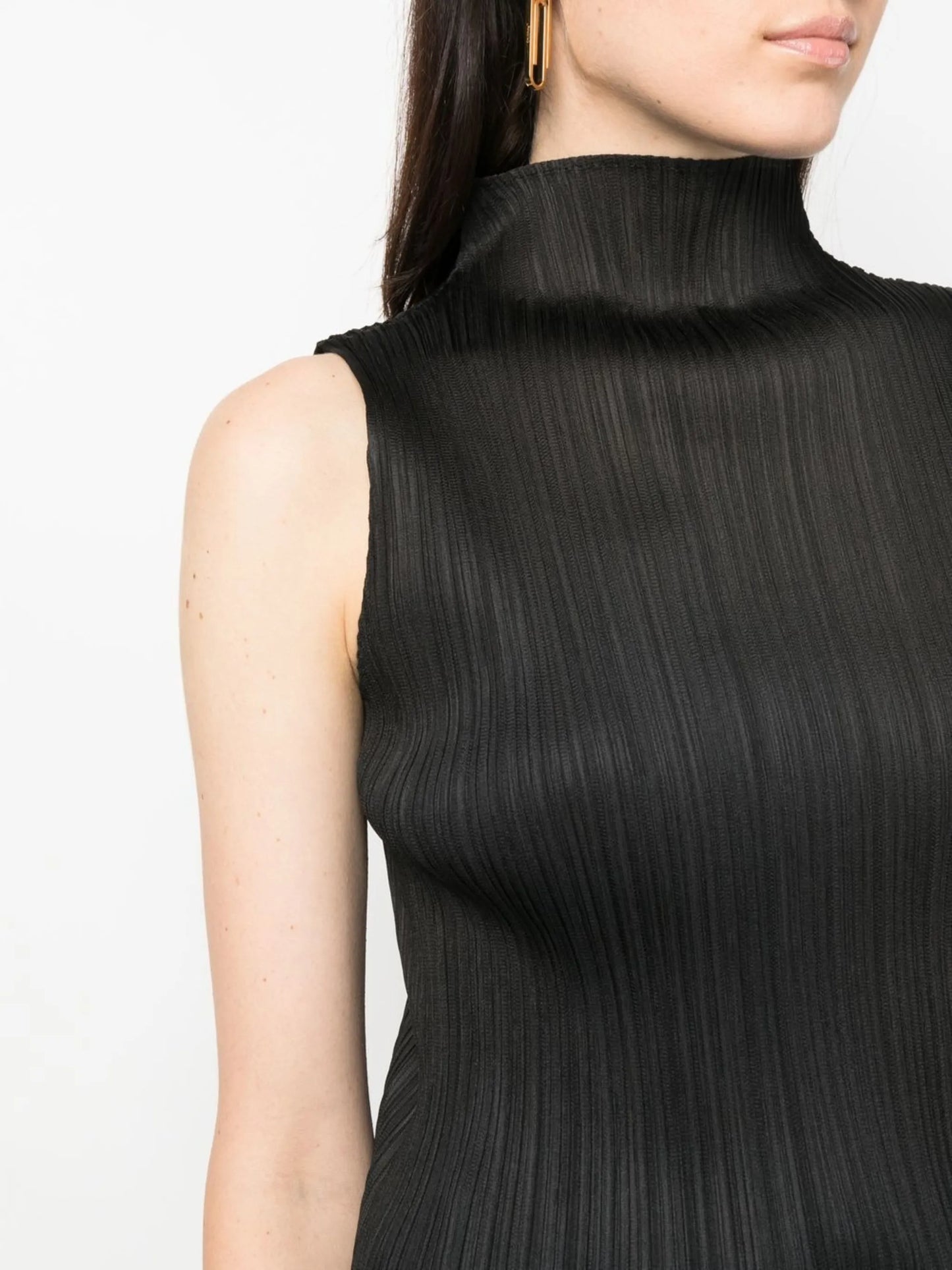 plissé-effect high-neck top